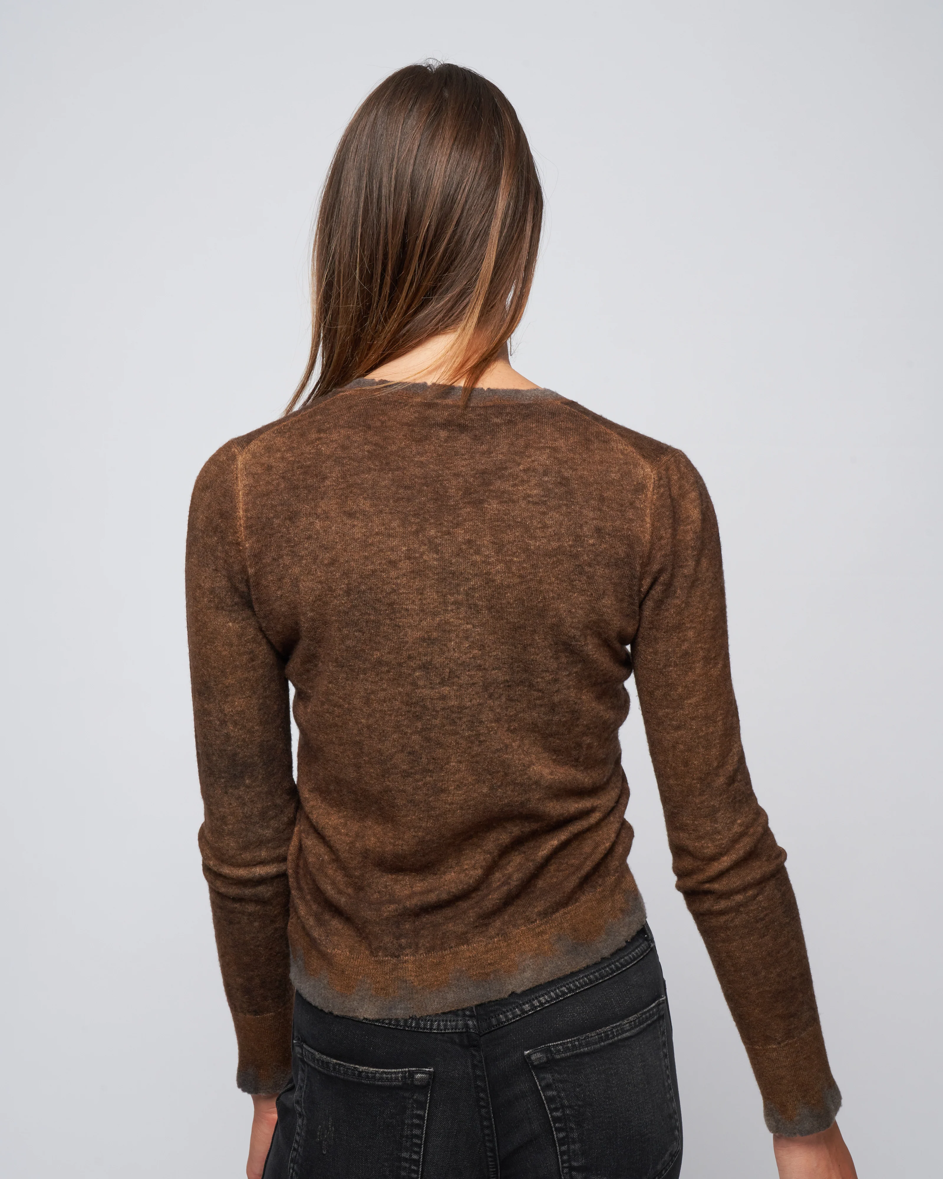 hand painted ultralight cashmere wool v neck - cioccolato - Image 4
