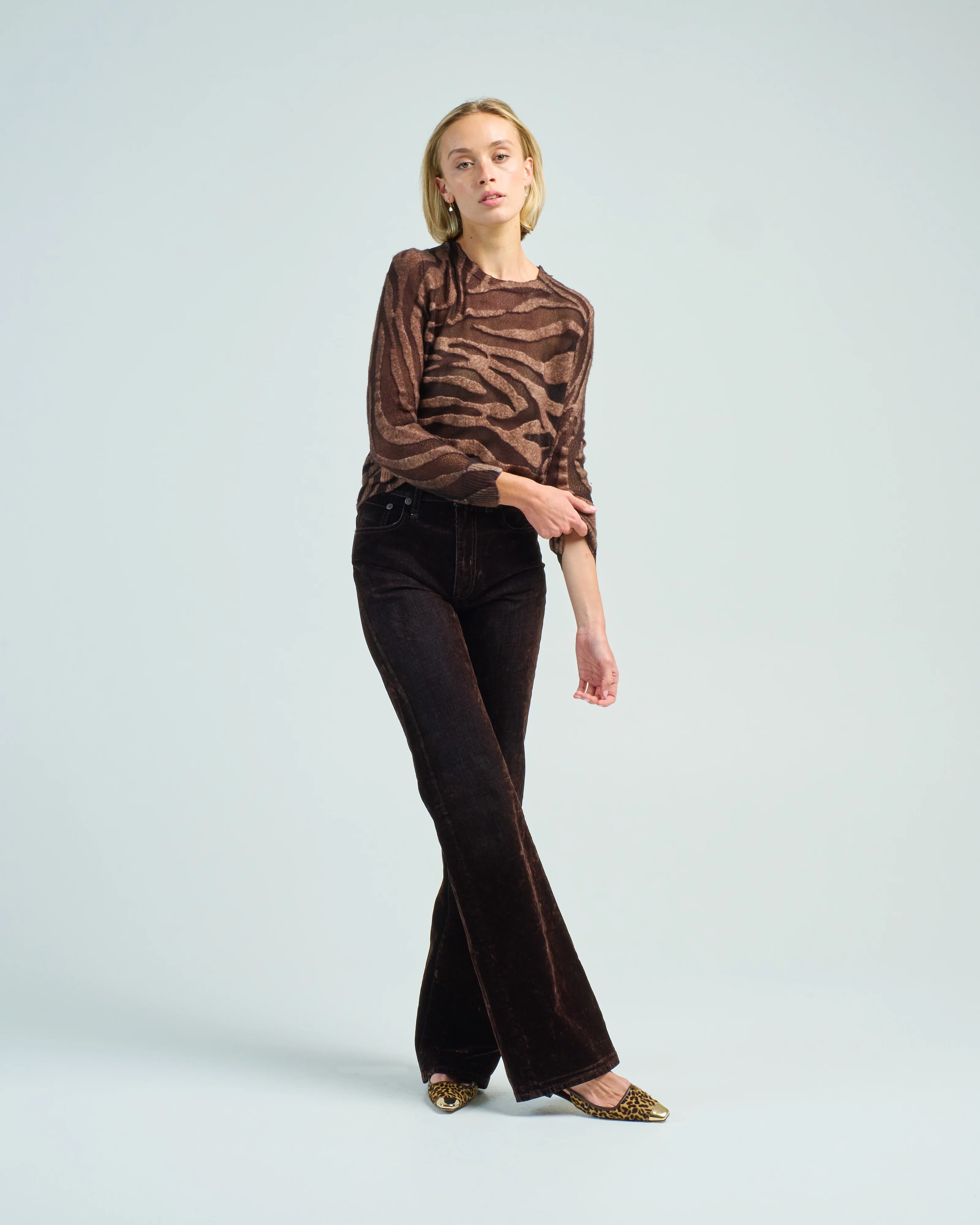 hand painted zebra devore' effect round neck pullover - Image 2