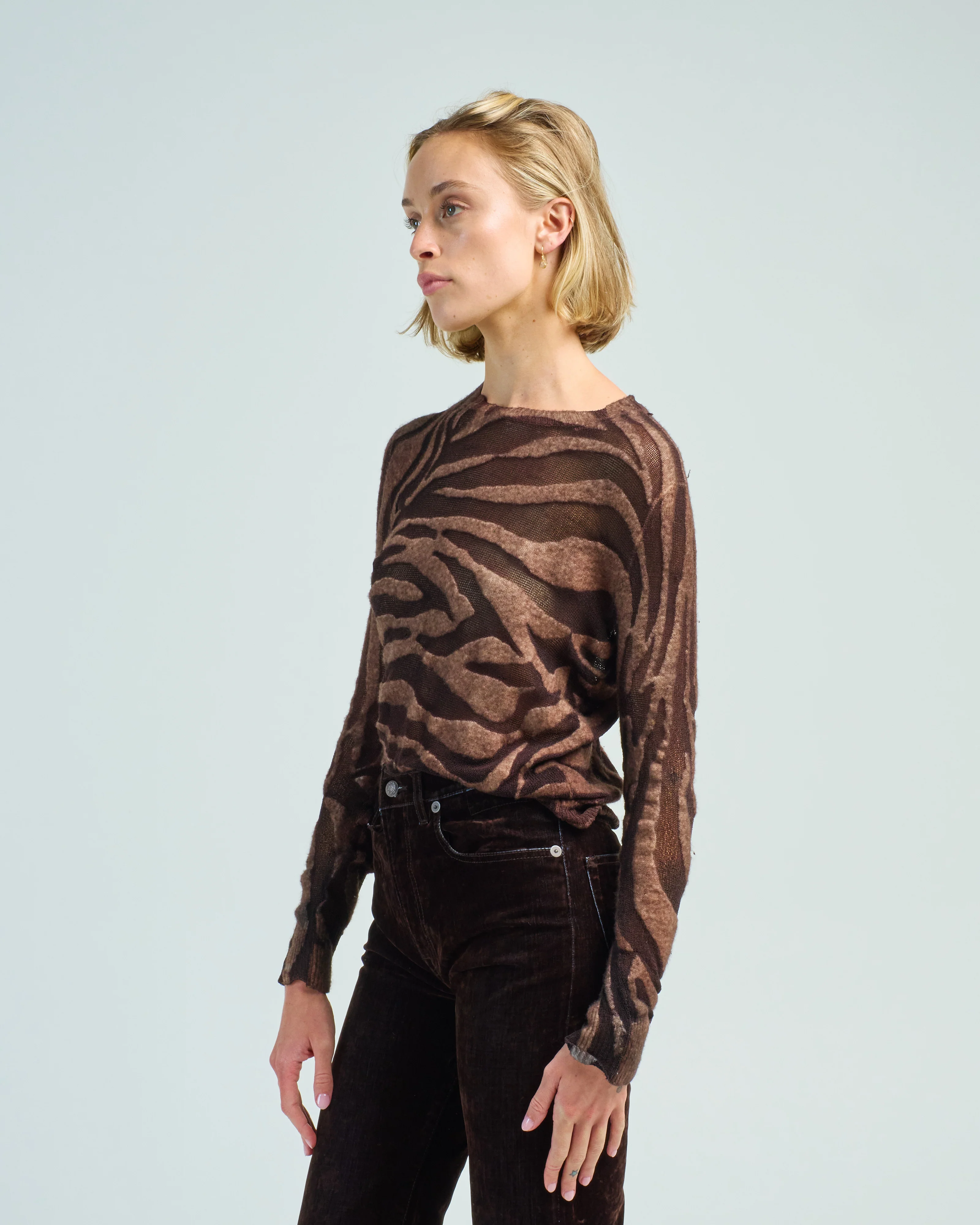 hand painted zebra devore' effect round neck pullover - Image 3