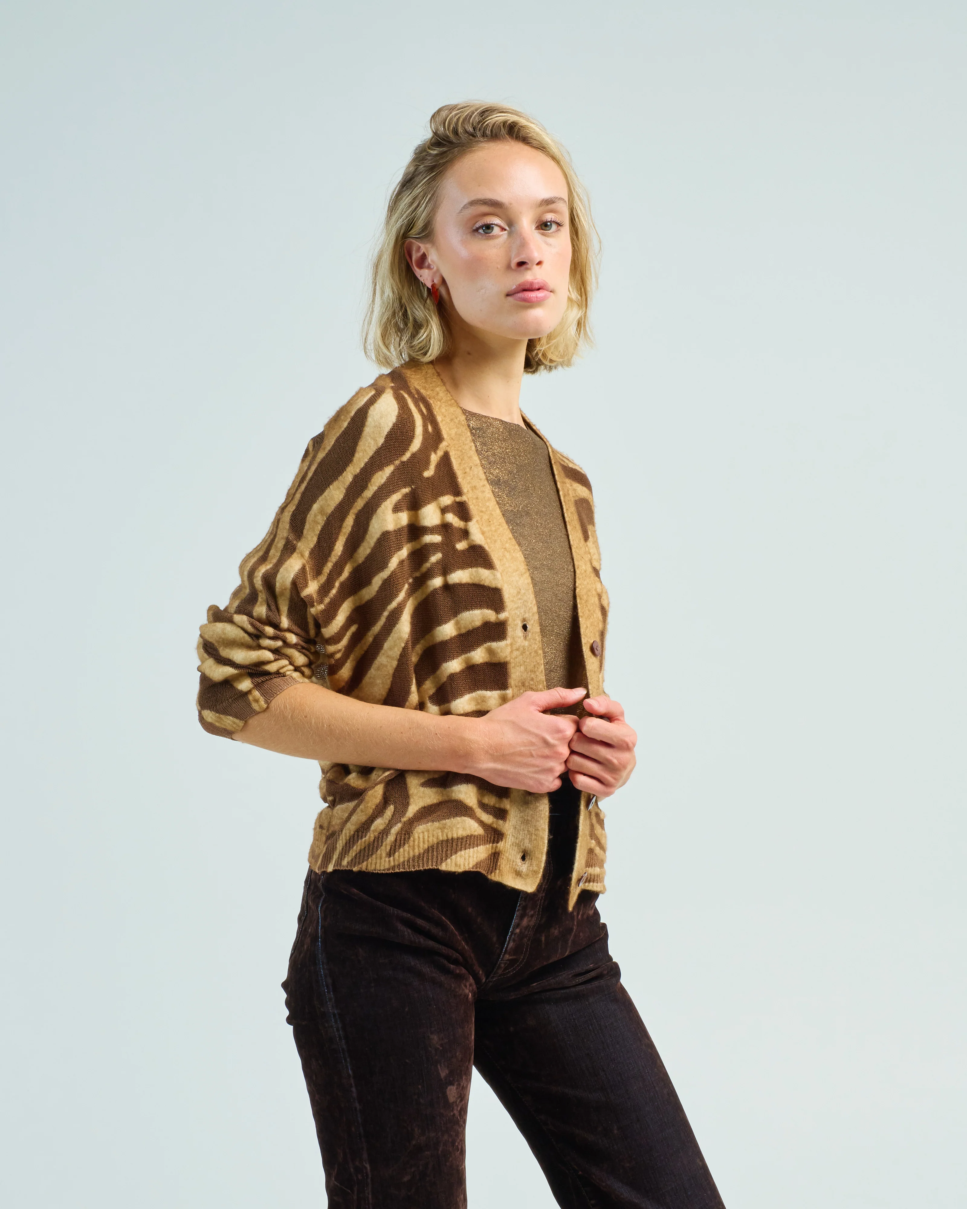 hand painted zebra devore' effect v cardigan - Image 3