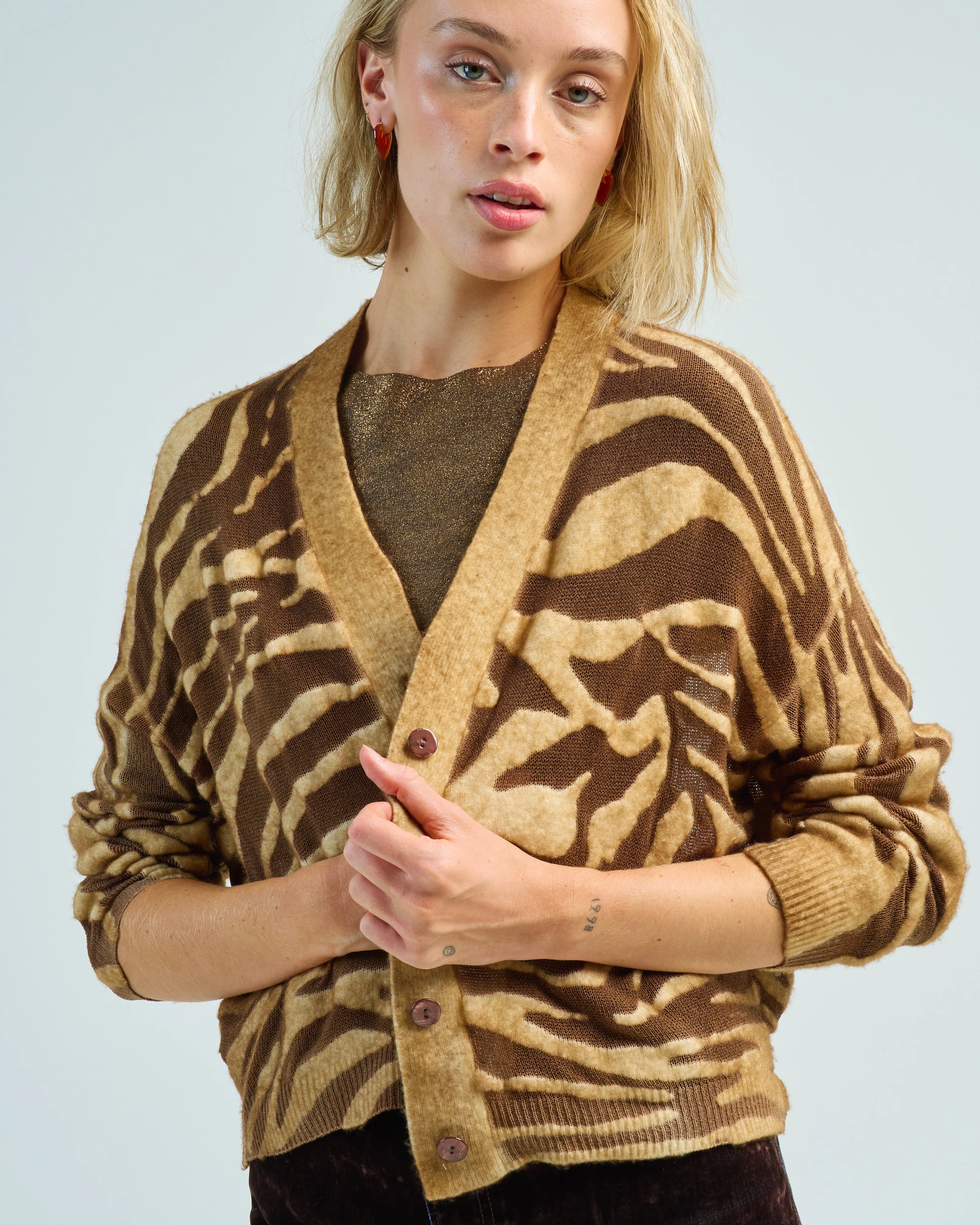 hand painted zebra devore' effect v cardigan - Image 5