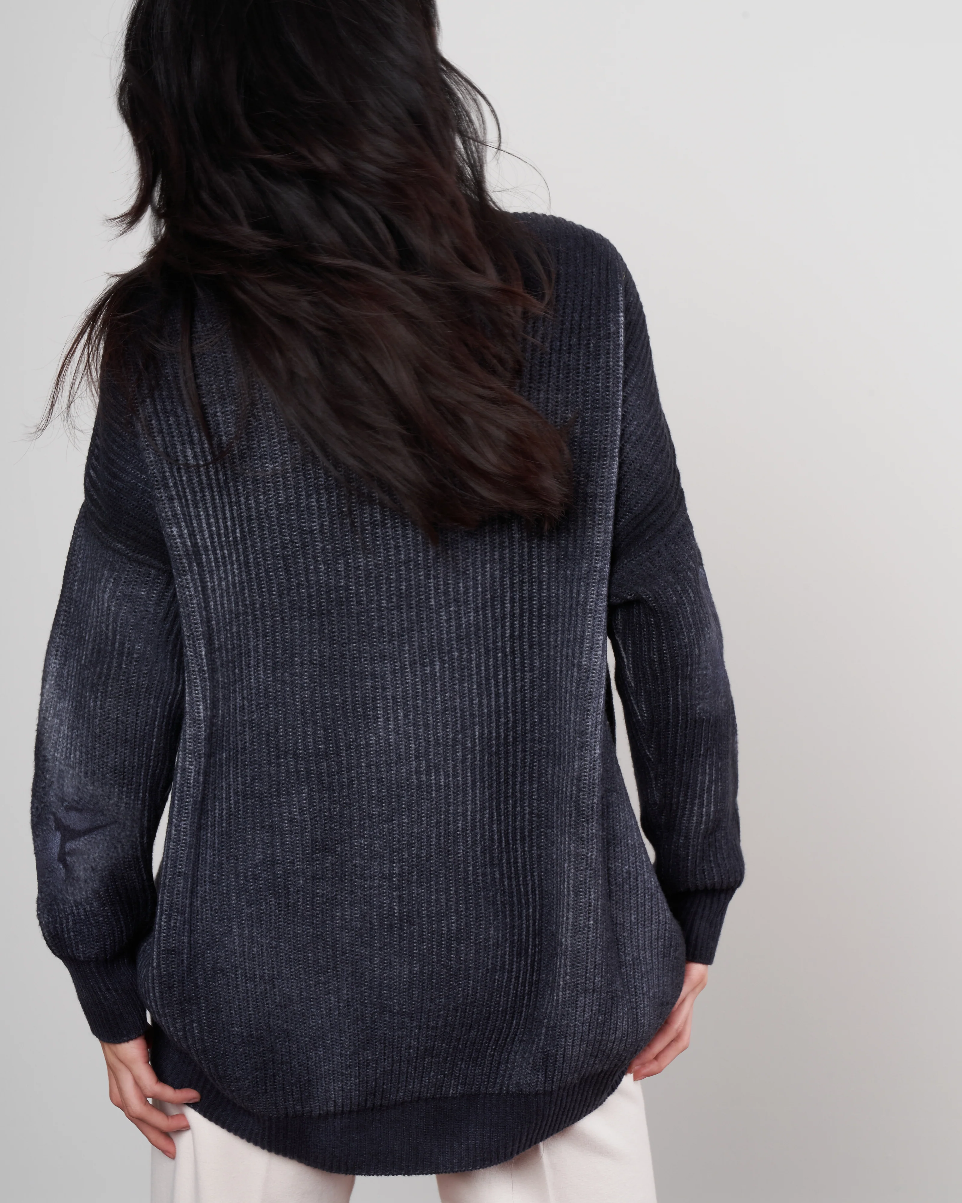 high neck braiding stitch pullover with sunflowers silk details - navy - Image 4