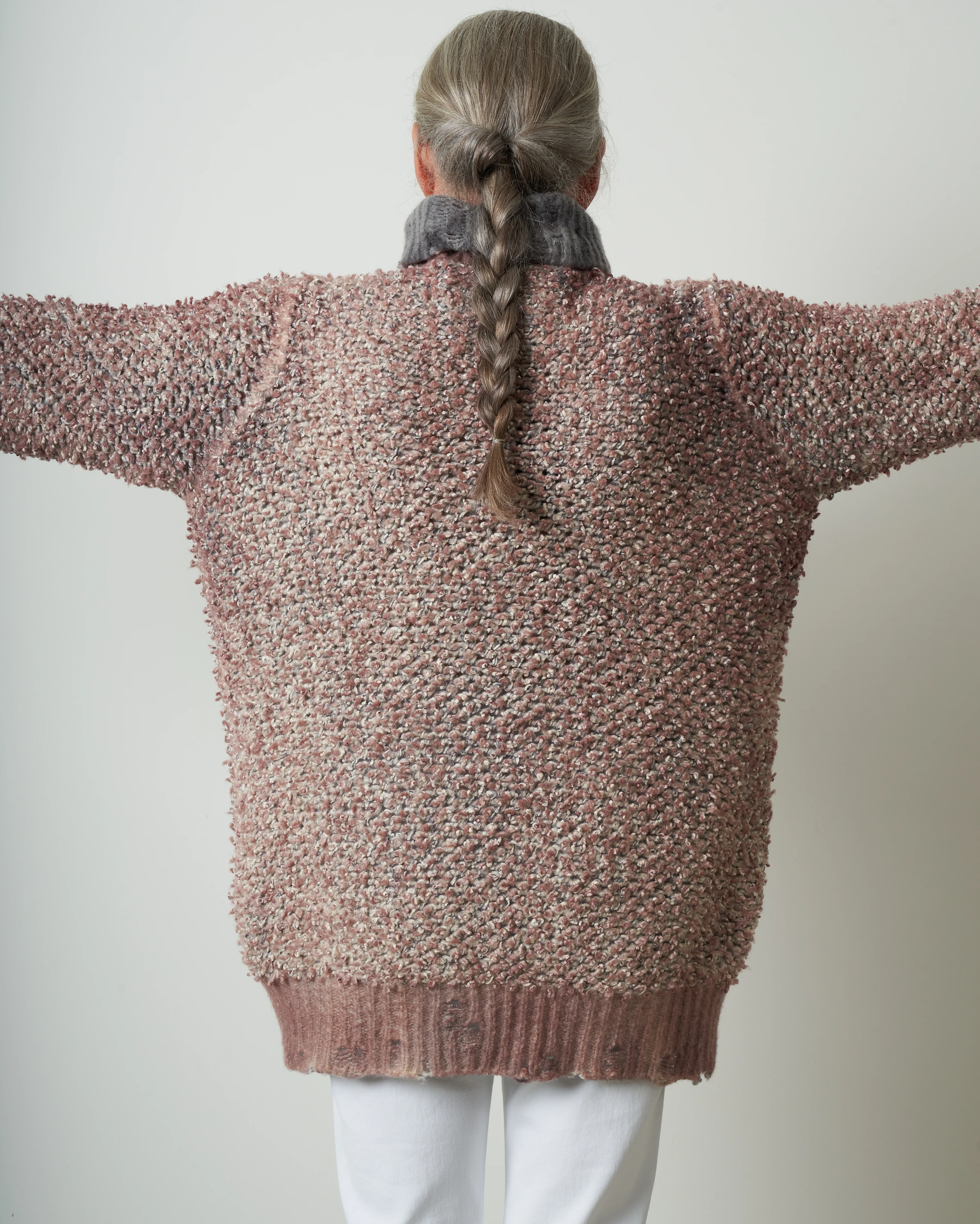 high neck chenille pullover with destroyed edges - satin - Image 3
