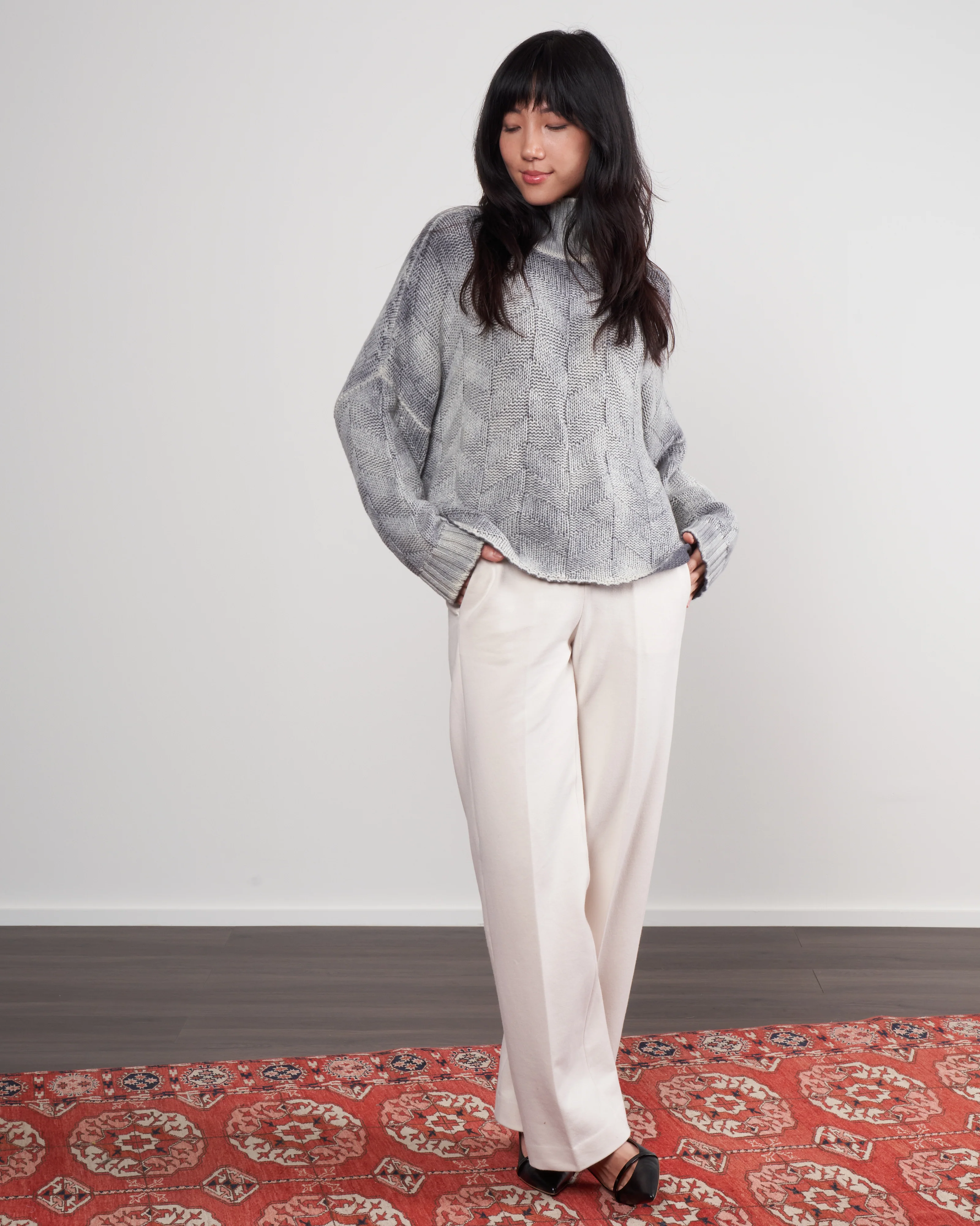 high neck pullover in geometric stitch - ghiaccio - Image 2