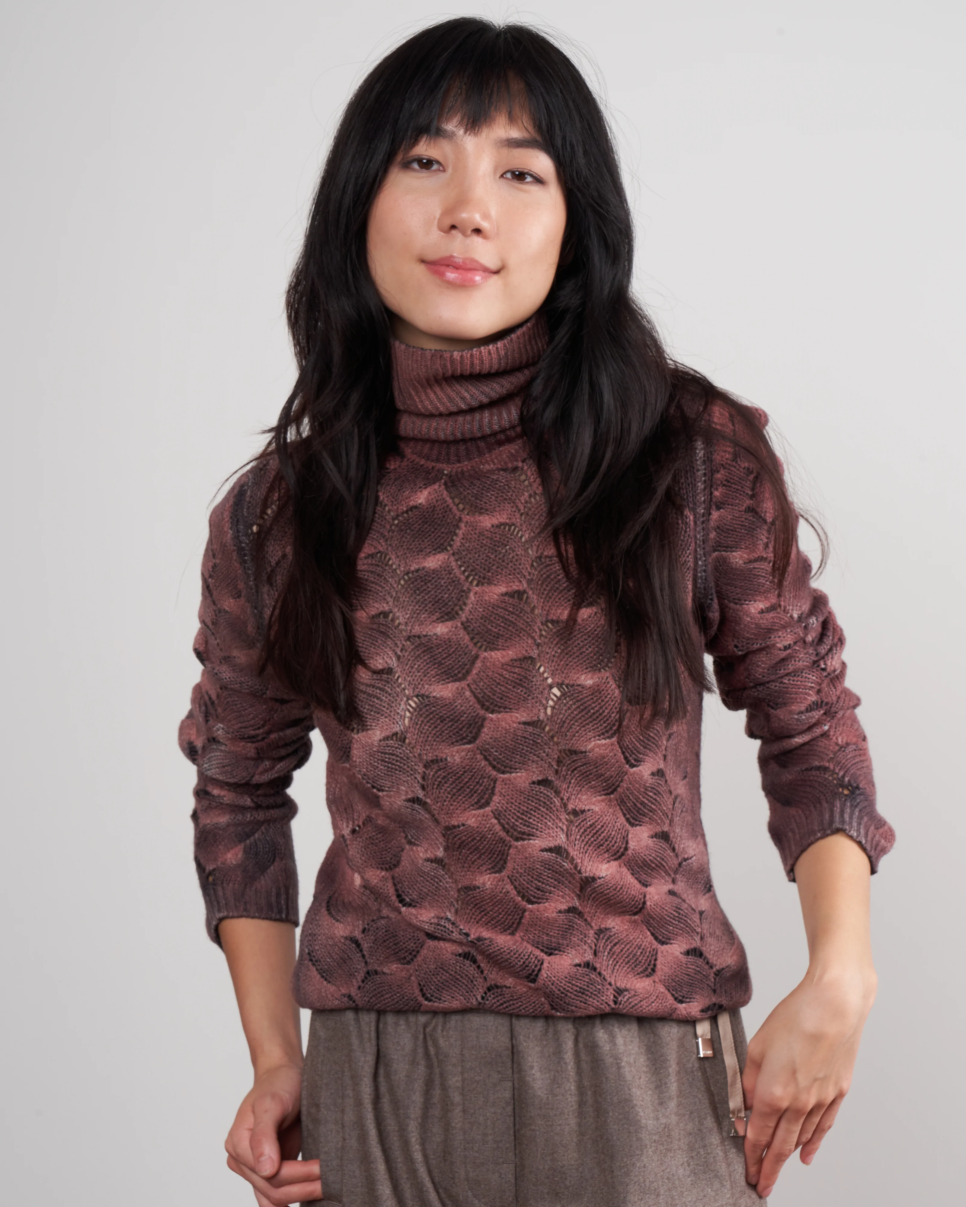 high neck pullover with fans stitch - fard
