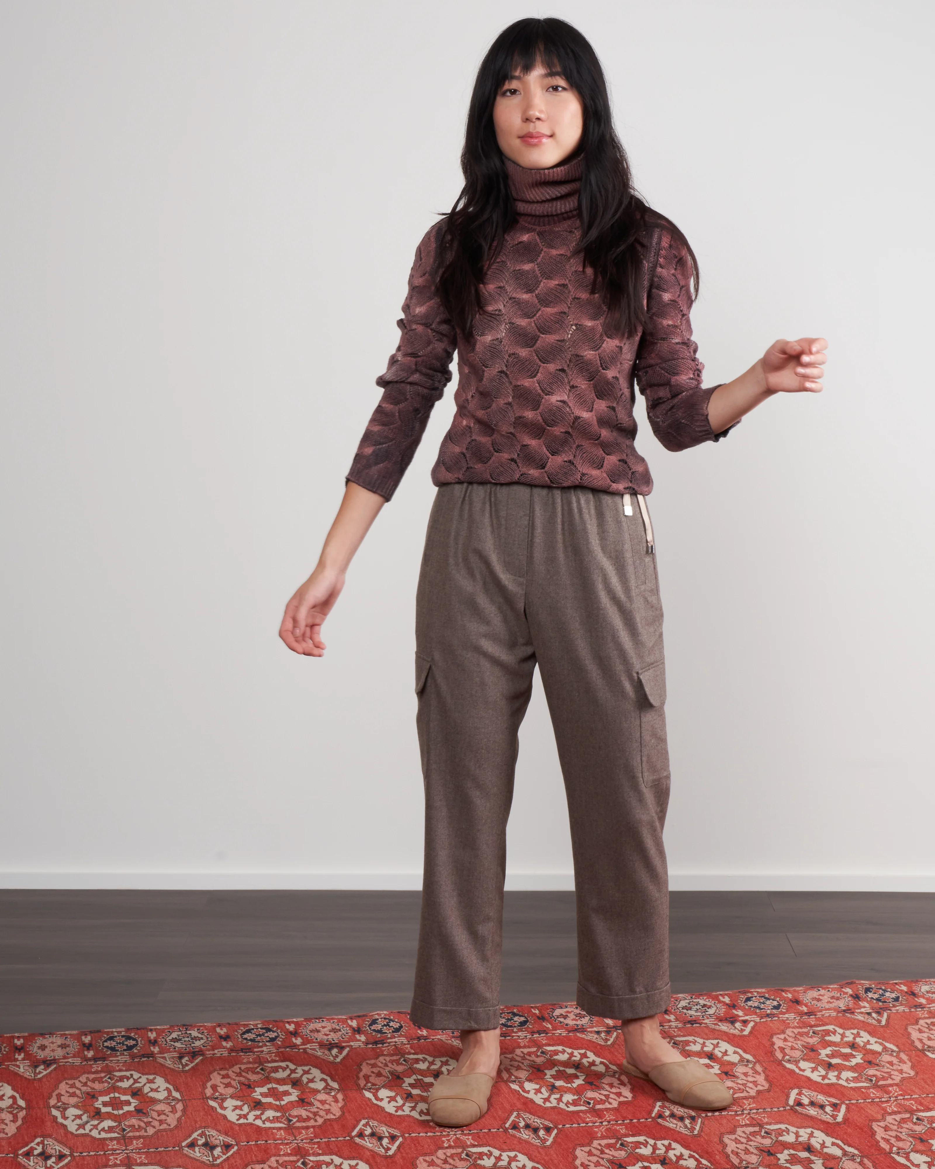 high neck pullover with fans stitch - fard - Image 2