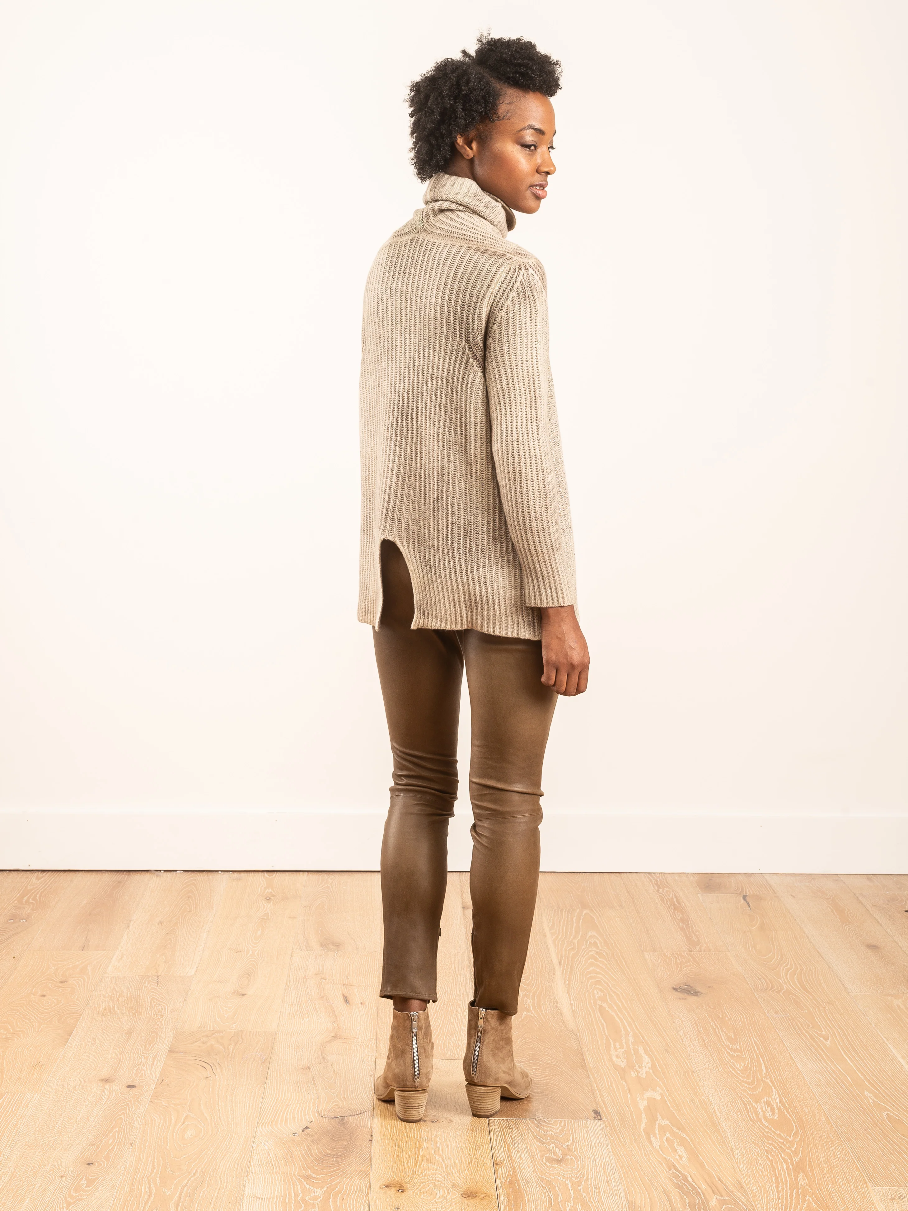 high neck stretch pullover with lamination and studs - Image 3