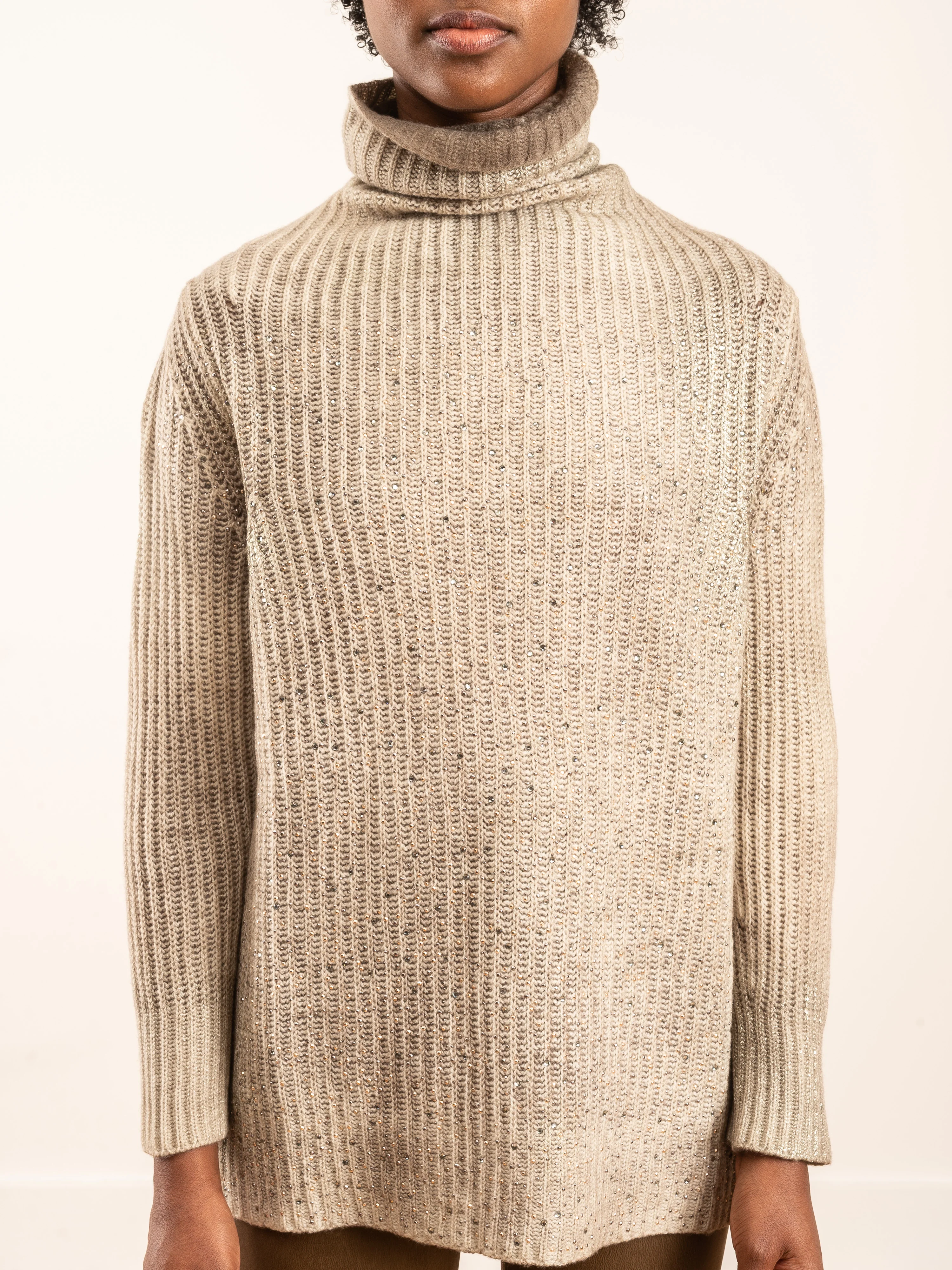 high neck stretch pullover with lamination and studs - Image 4