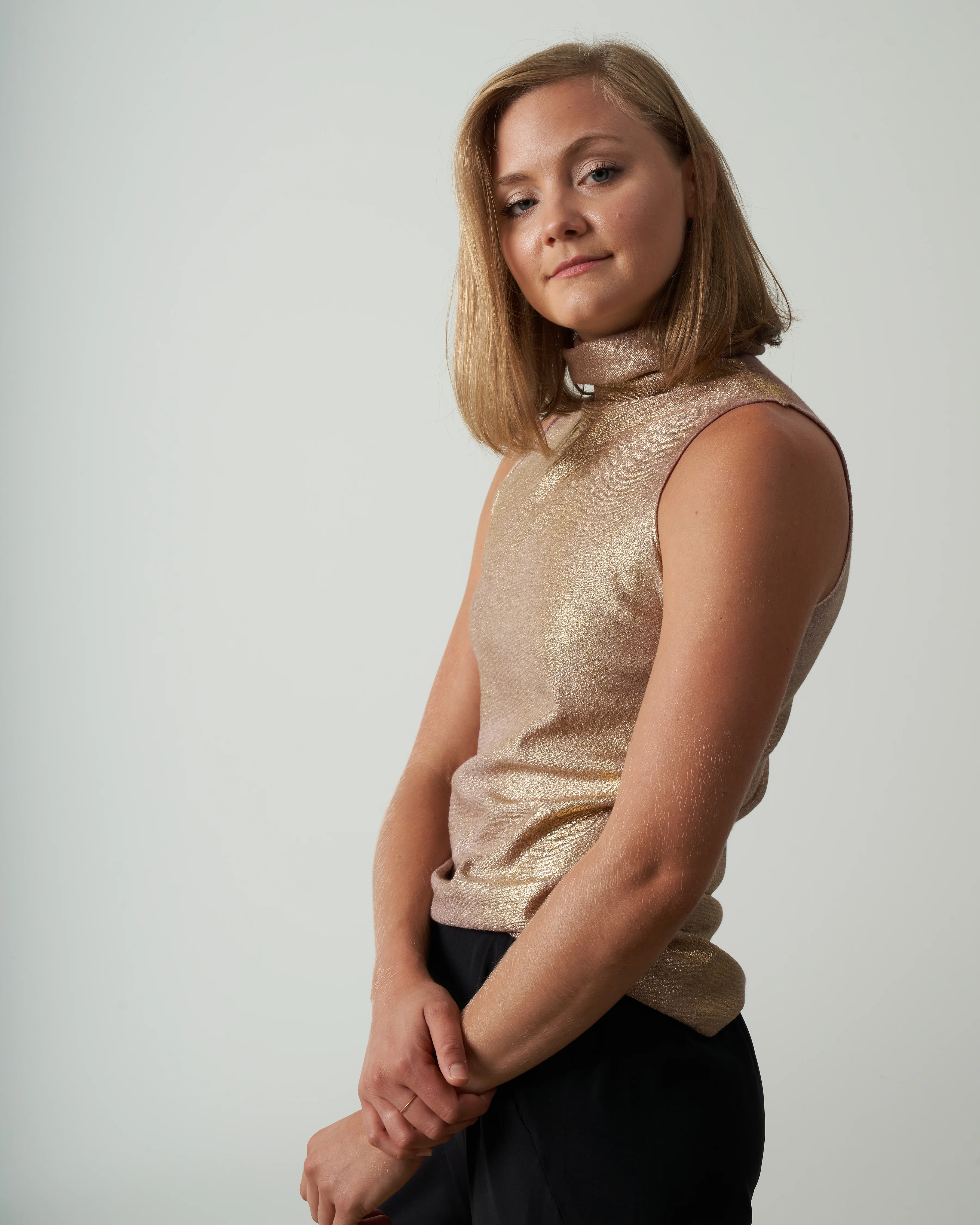 high neck stretch top with lamination - satin - Image 2