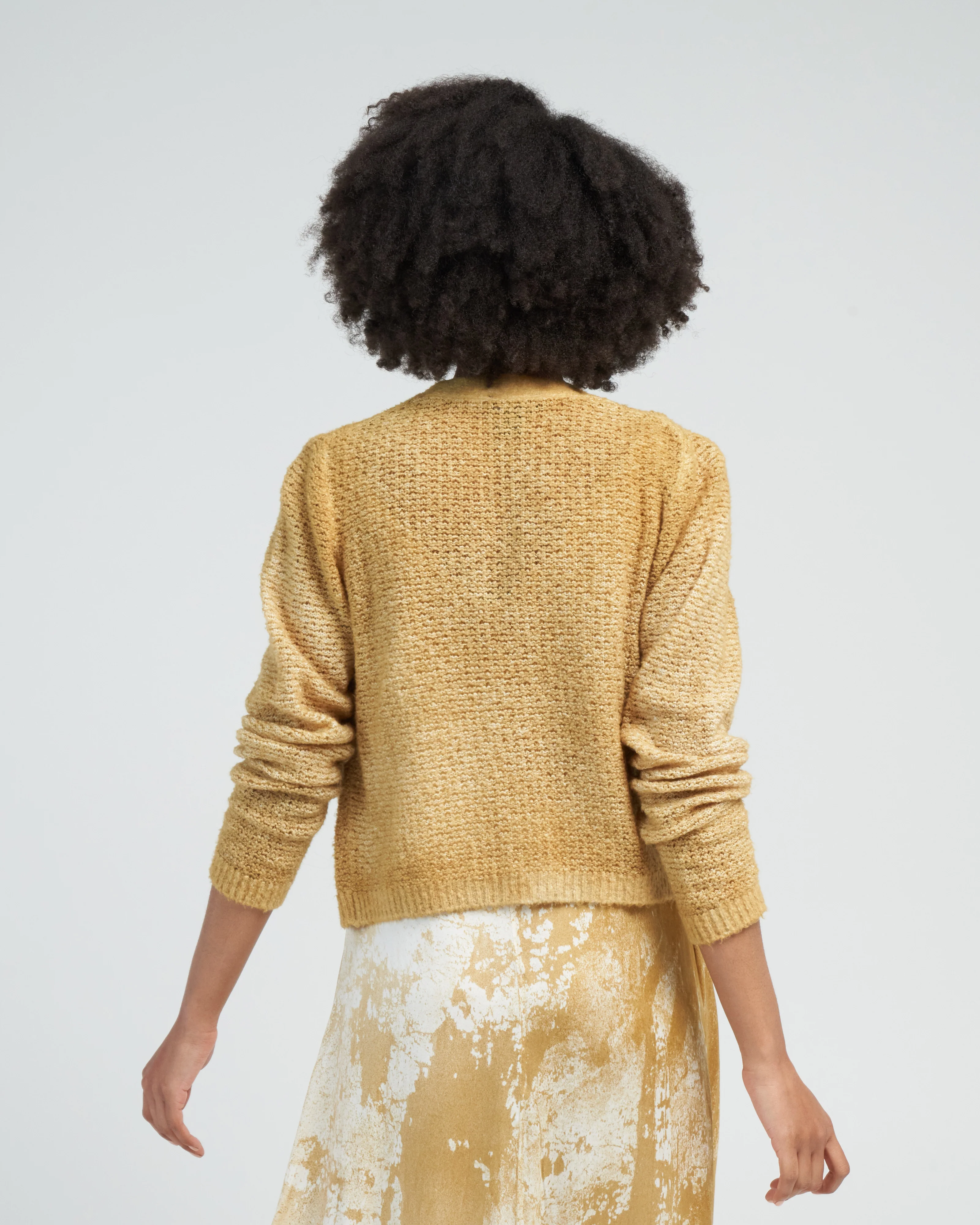 irregular stitch brushed cotton/linen v neck cardigan - oil - Image 5