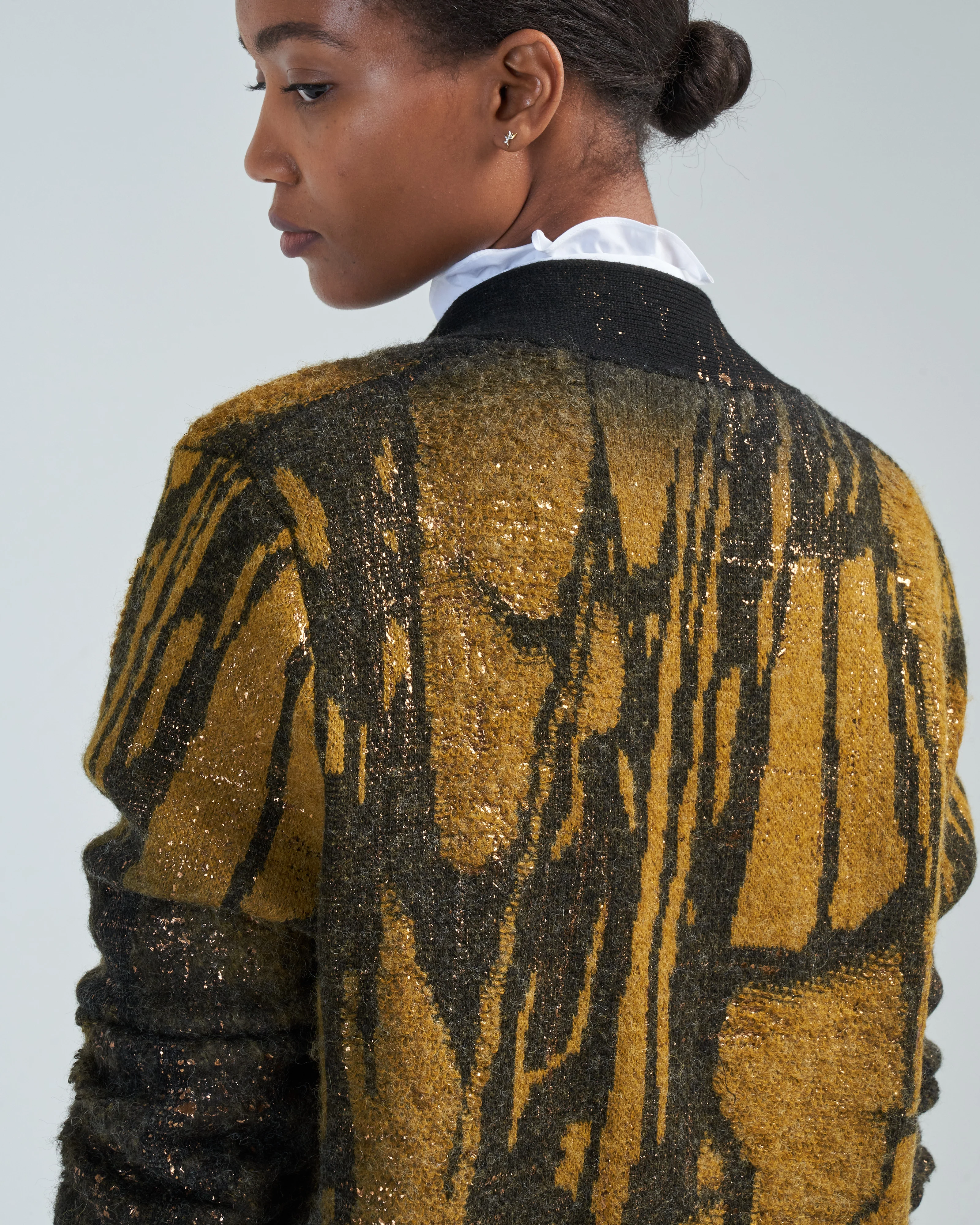 jacquard punk shawl cardigan with lamination - Image 2
