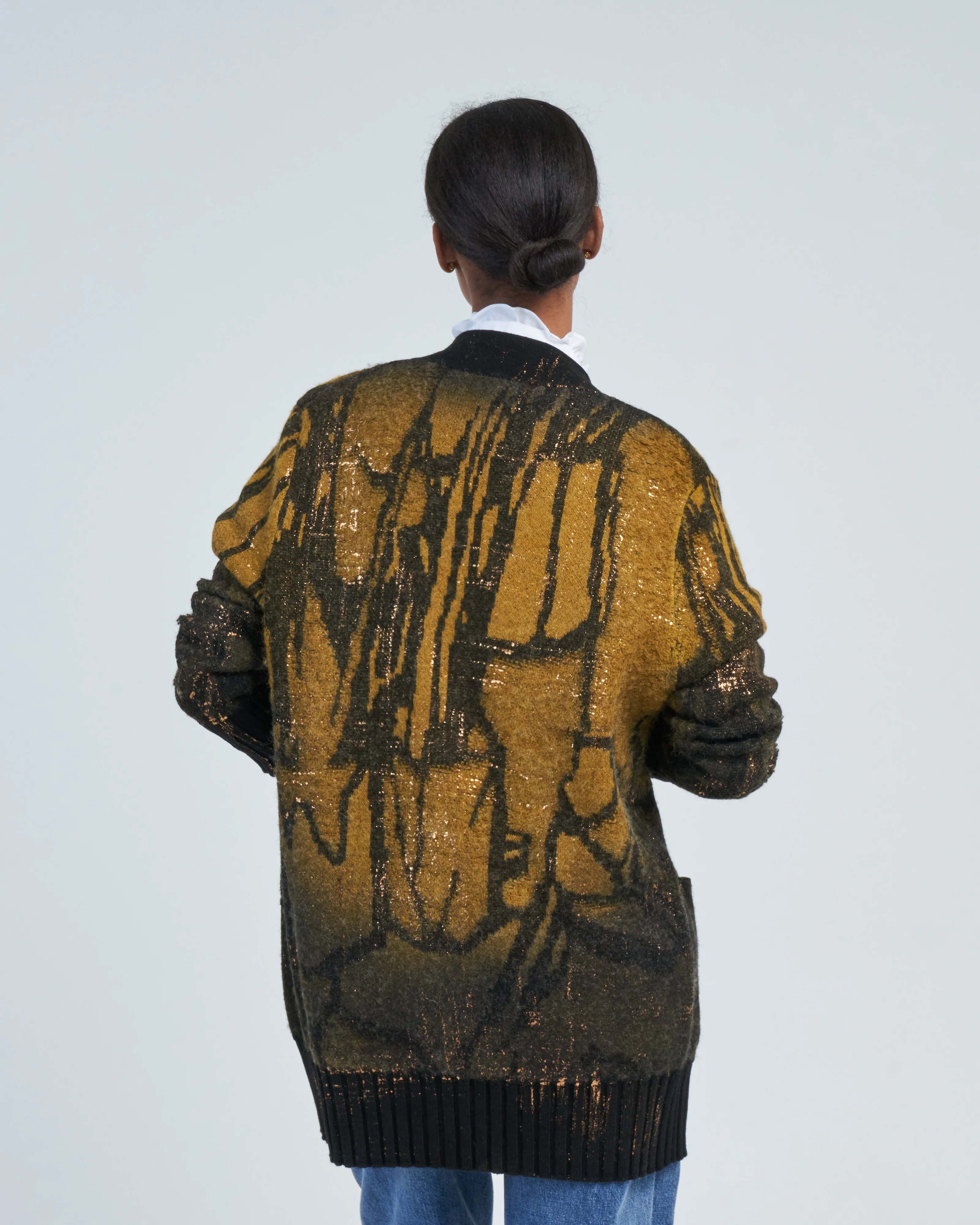 jacquard punk shawl cardigan with lamination - Image 5