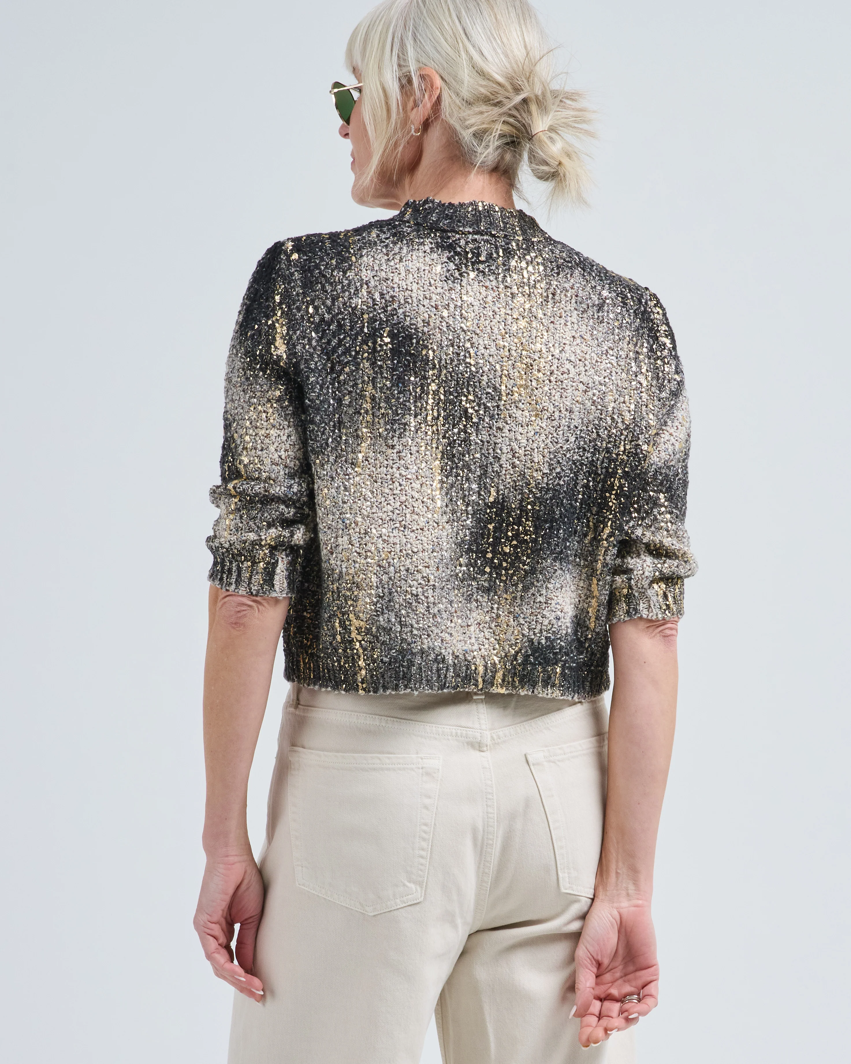 laminated scratched effect moss stitch round neck jacket - Image 5