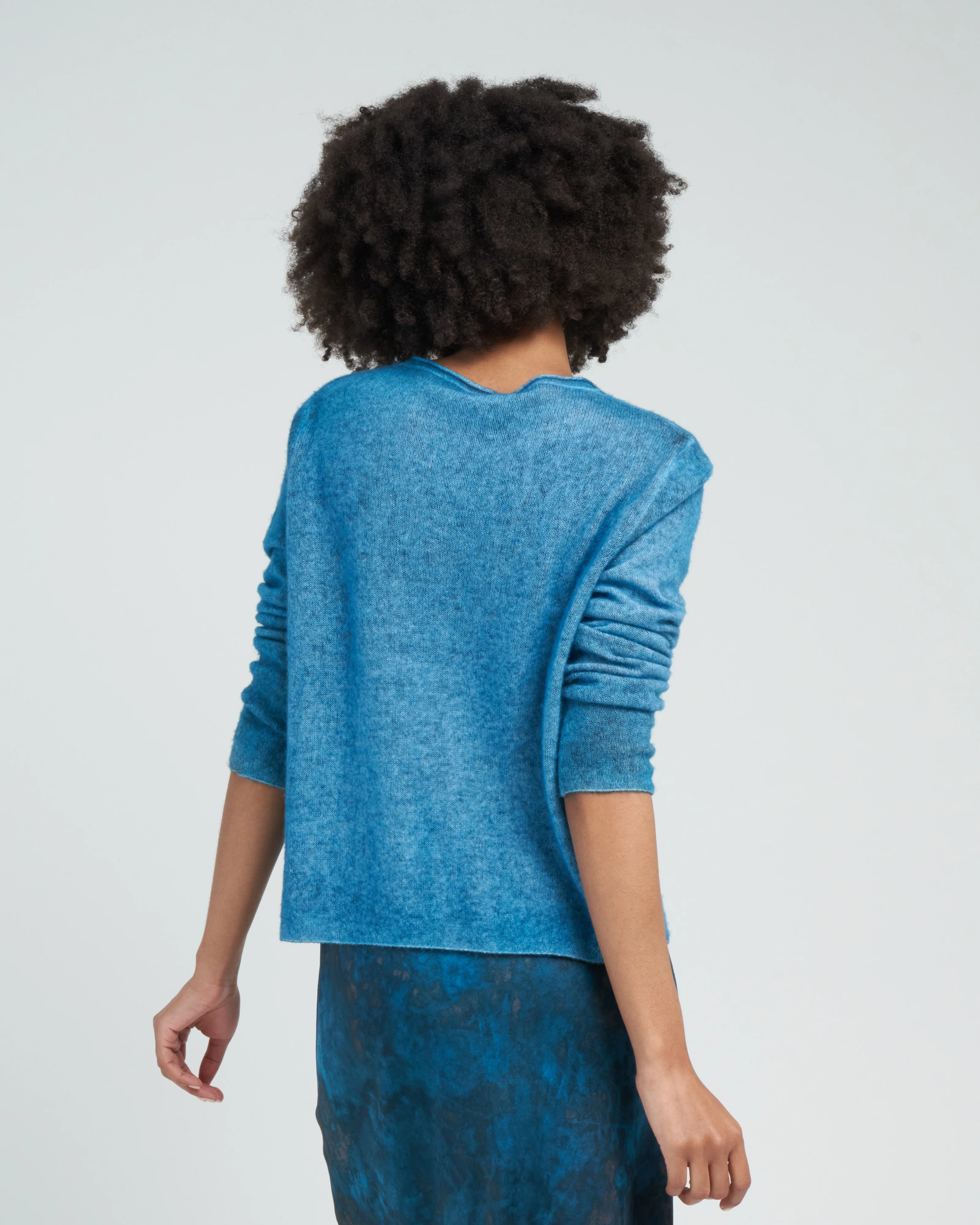 light cashmere off gauge round neck pullover - dark teal - Image 4