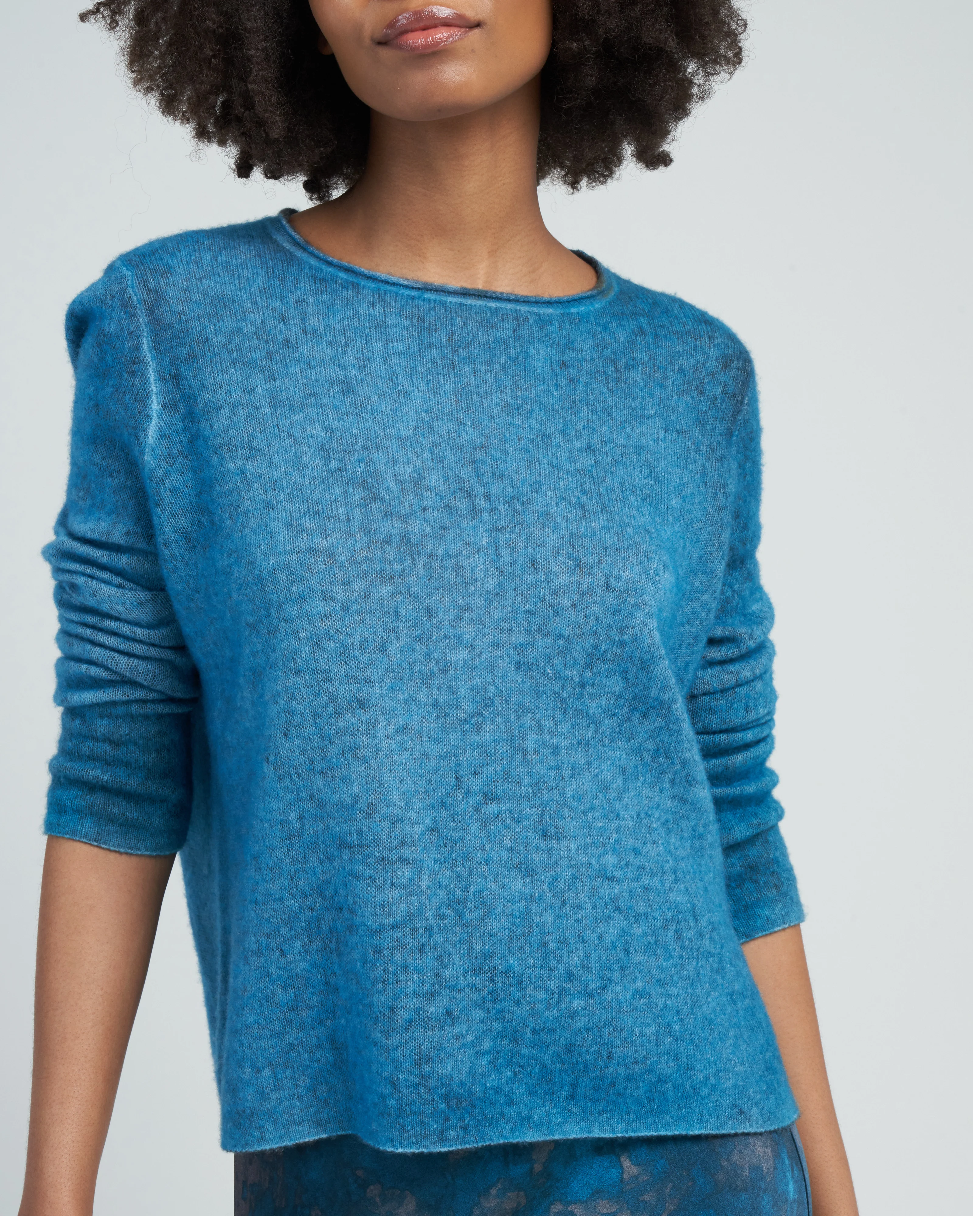 light cashmere off gauge round neck pullover - dark teal - Image 5