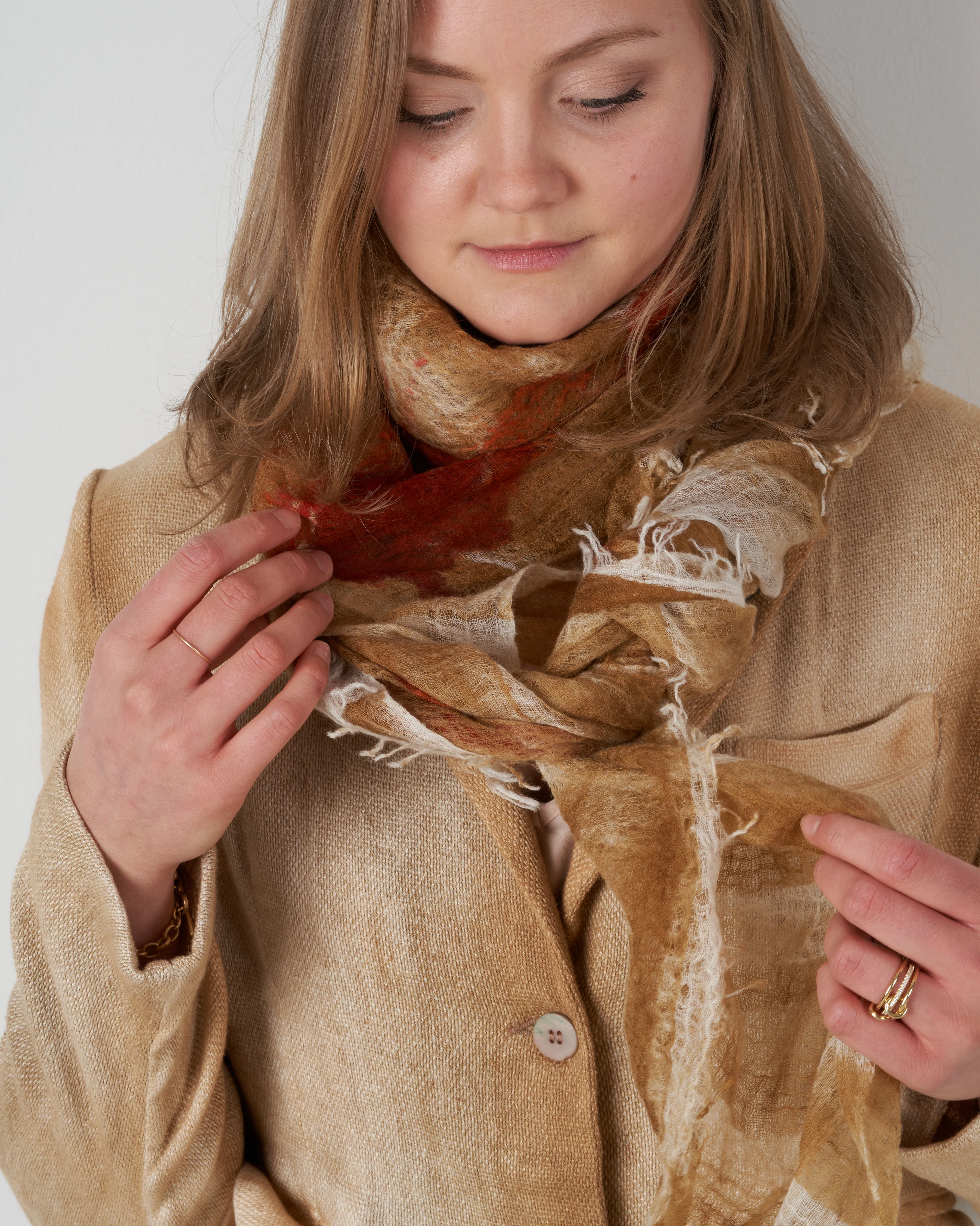 cashmere scarf with hand painted peonies - silence - Image 2