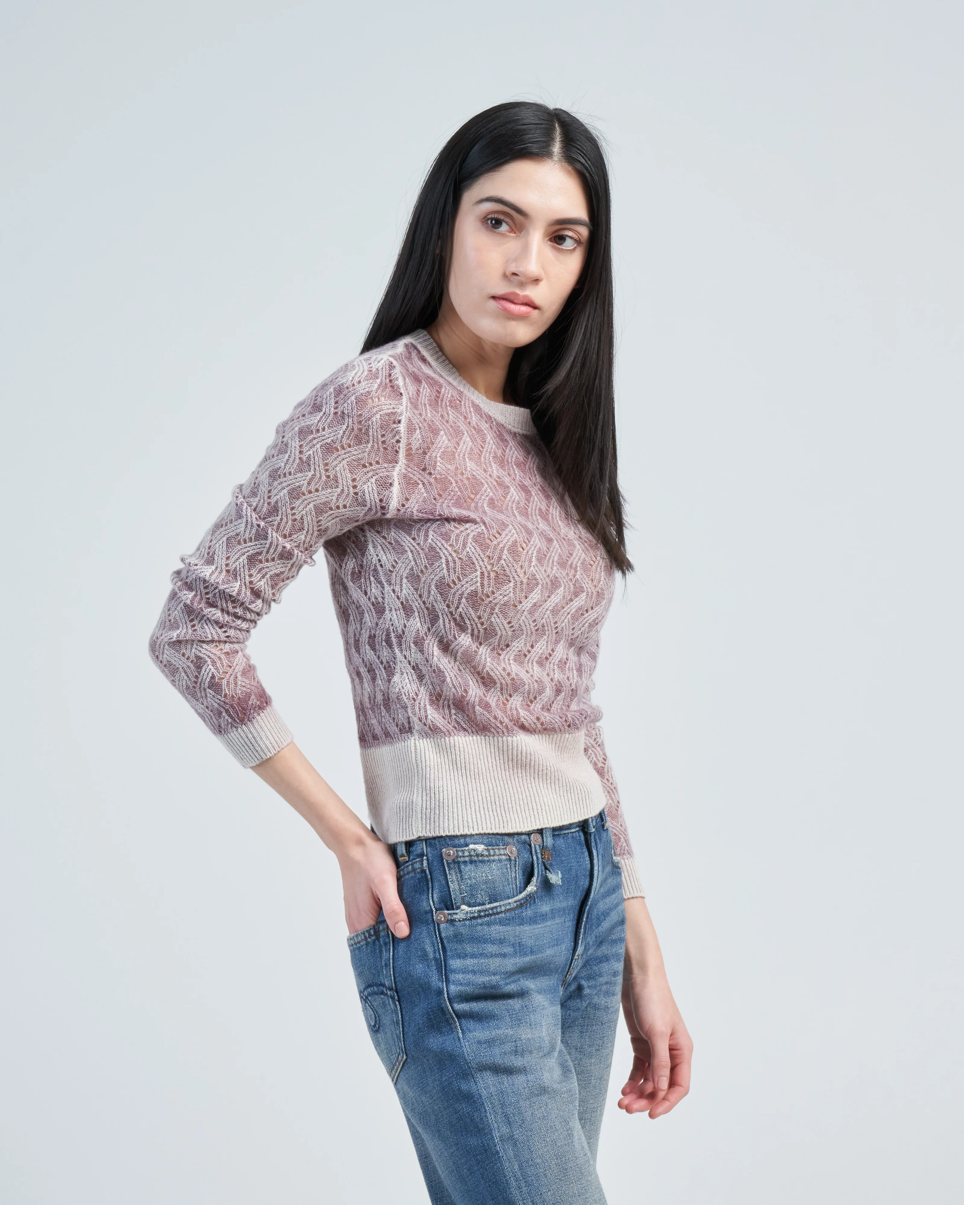 light lace stitch round neck pullover - Image 3