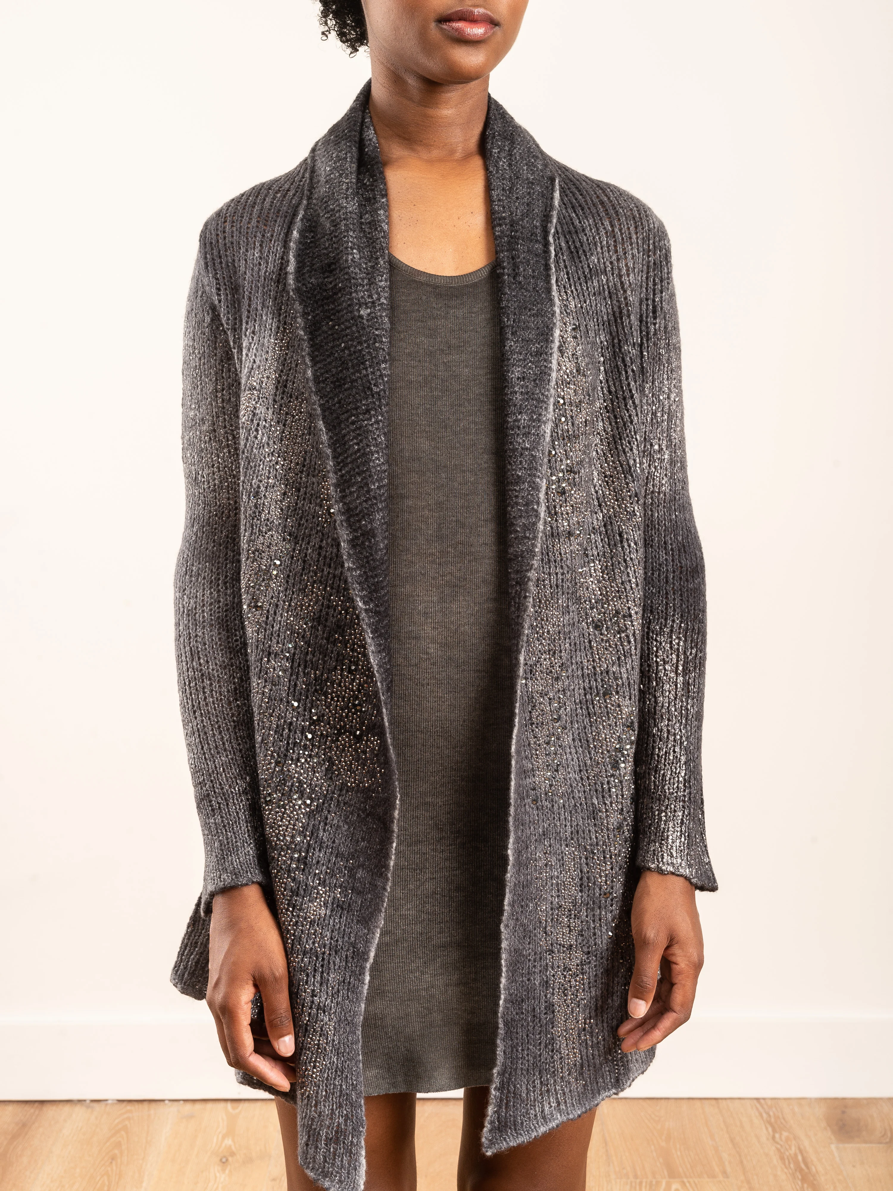 long distressed cardigan with shaded lamination - Image 4