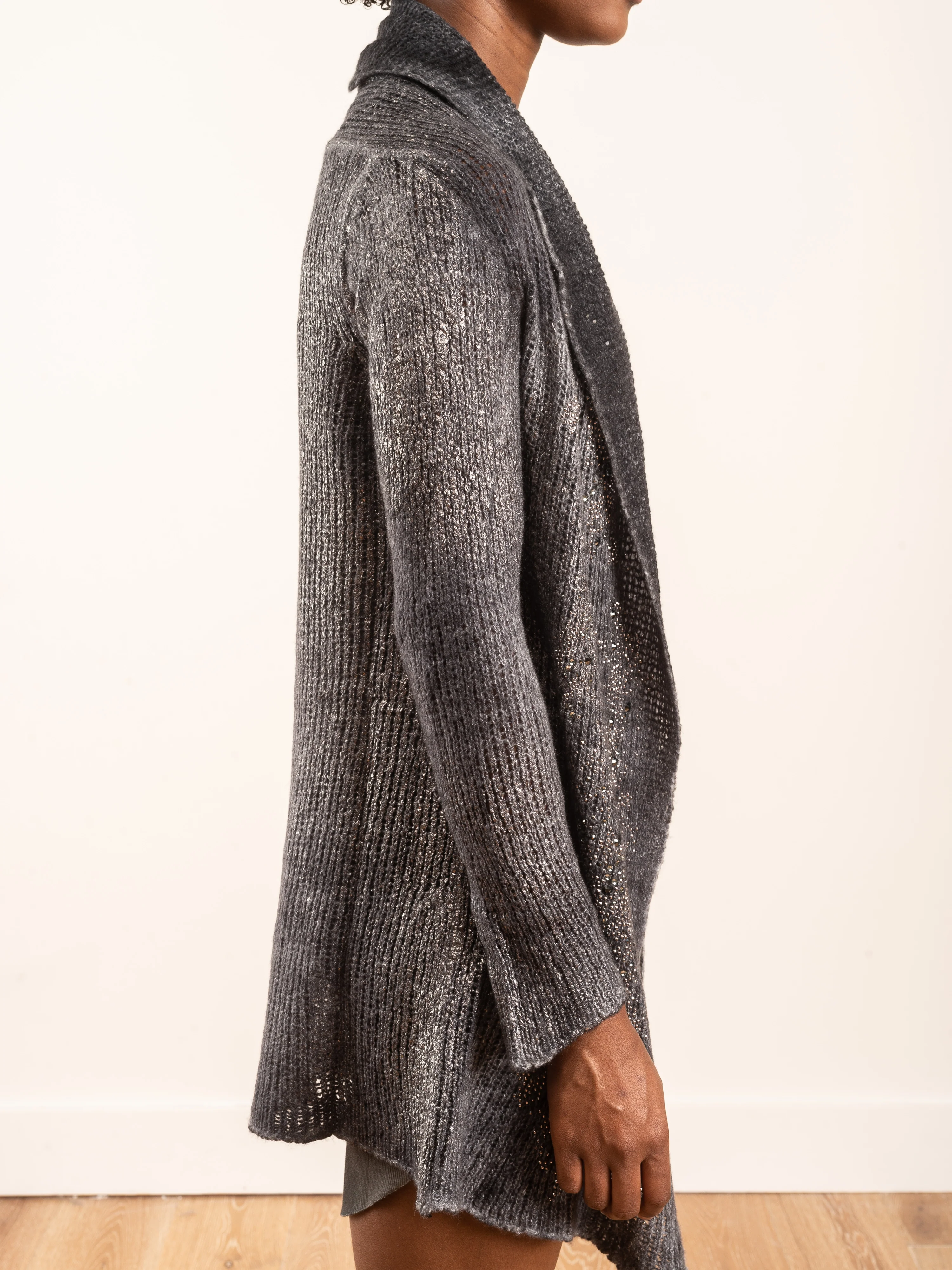 long distressed cardigan with shaded lamination - Image 5