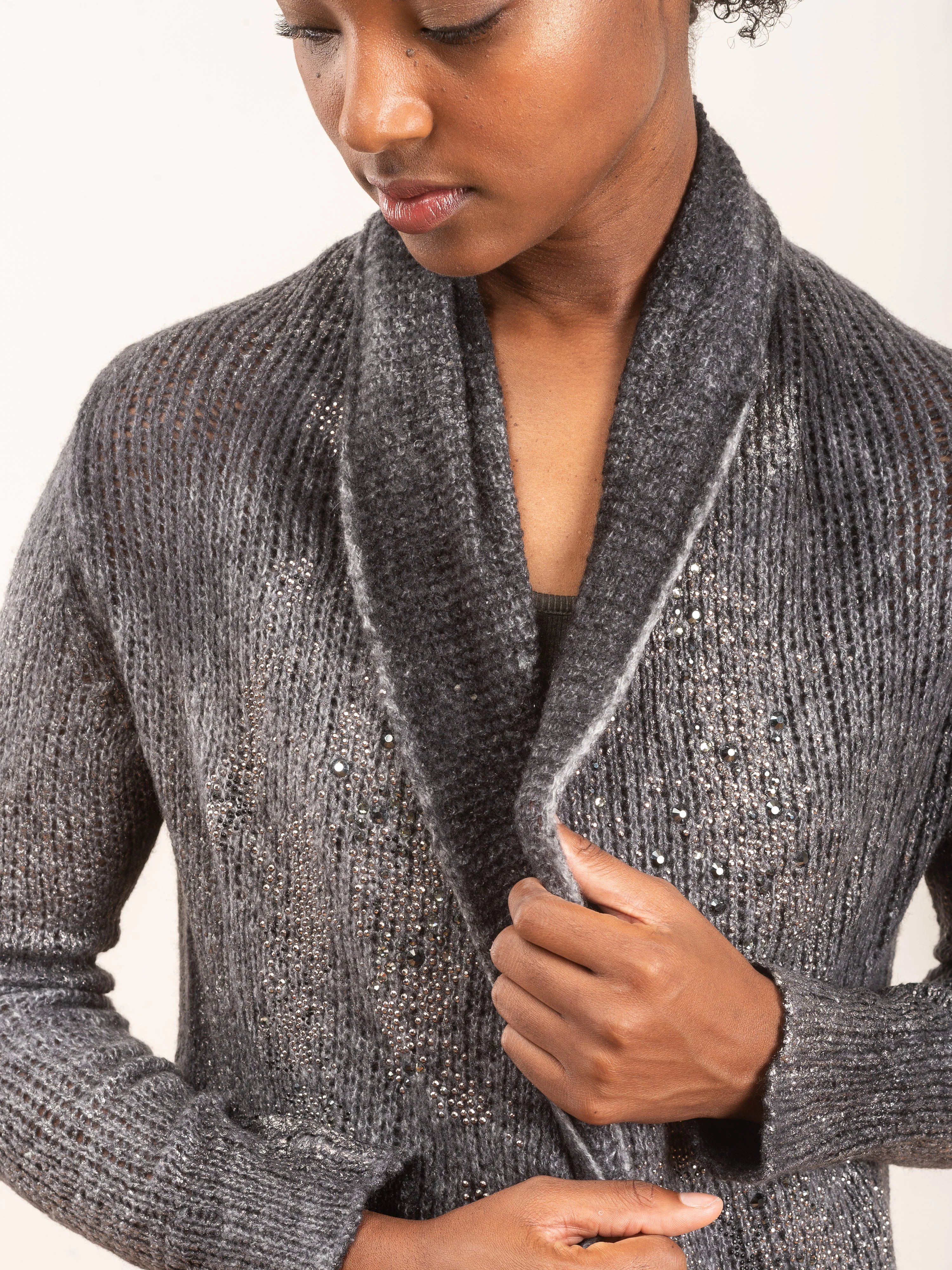 long distressed cardigan with shaded lamination - Image 7