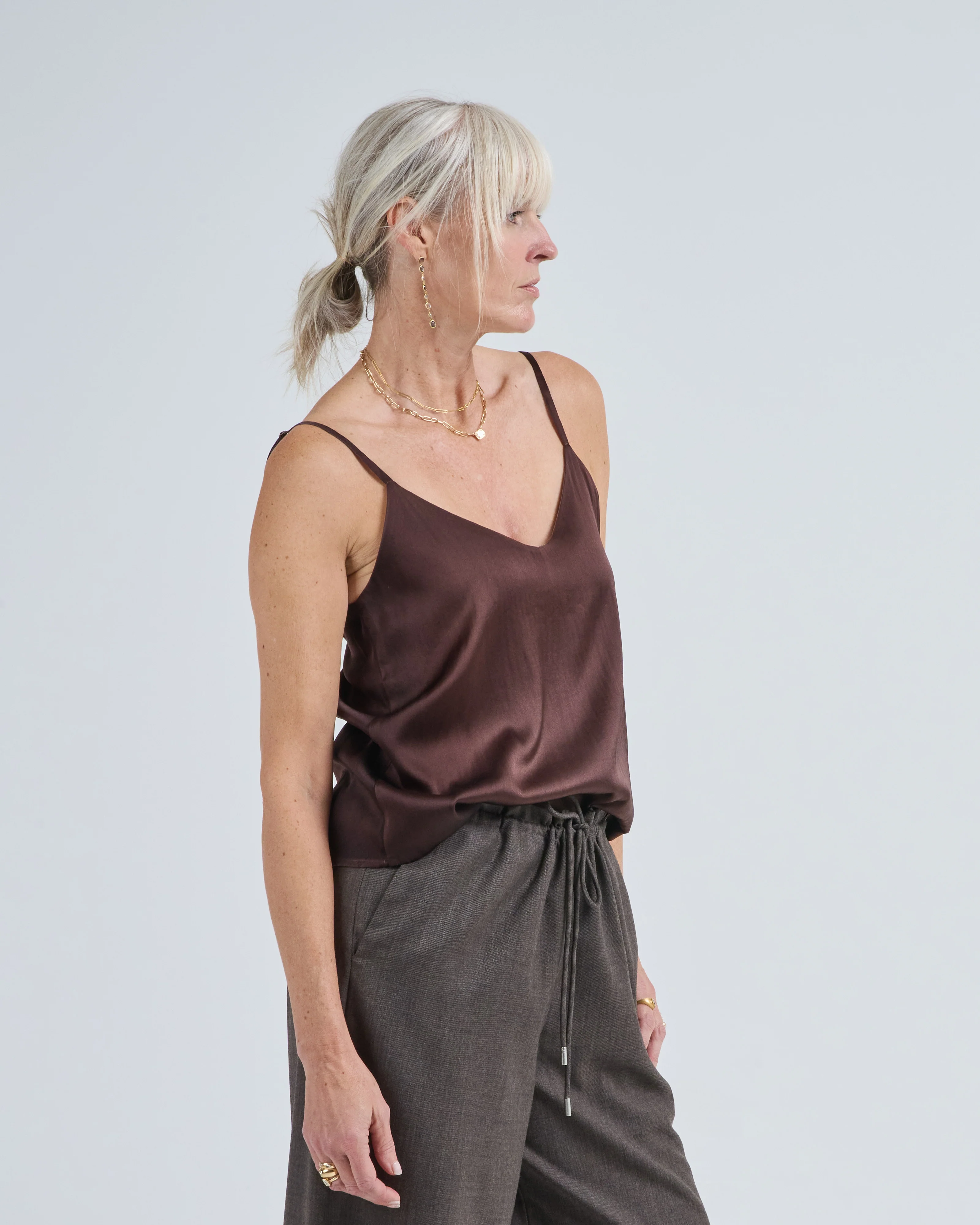 marble lamination effect silk tank top - Image 3