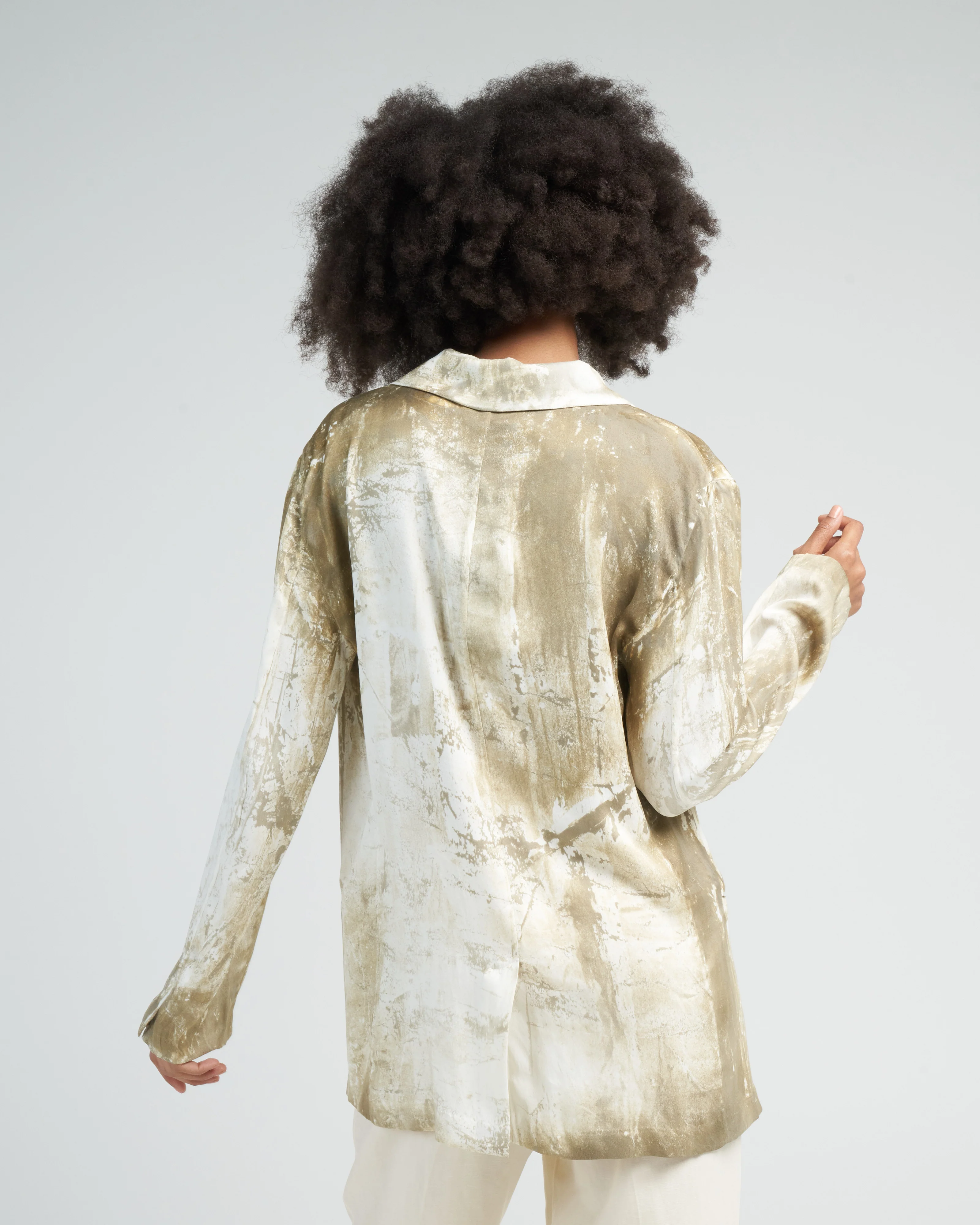 marmo effect silk boyfriend rever jacket - dark kaki - Image 4