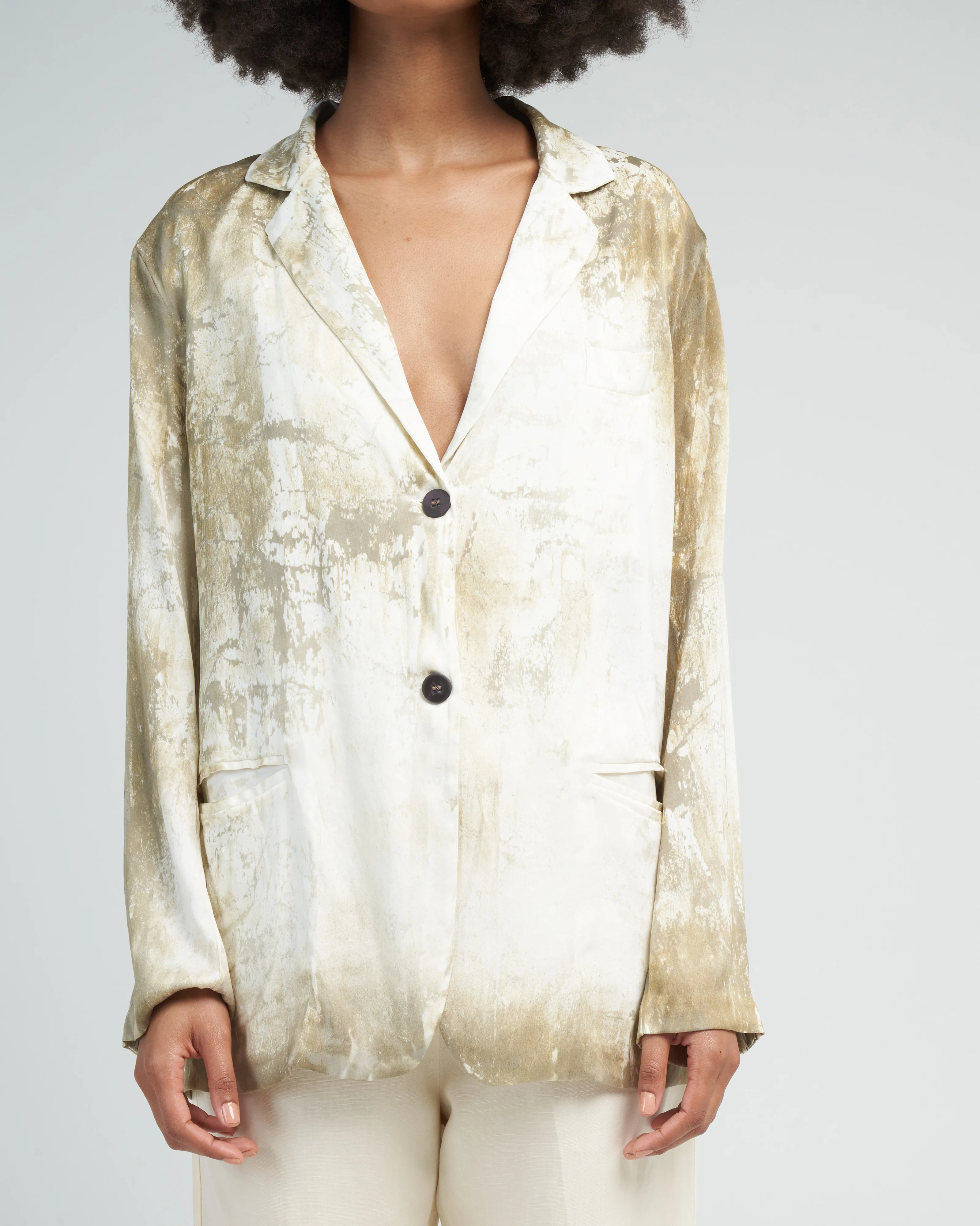 marmo effect silk boyfriend rever jacket - dark kaki - Image 5