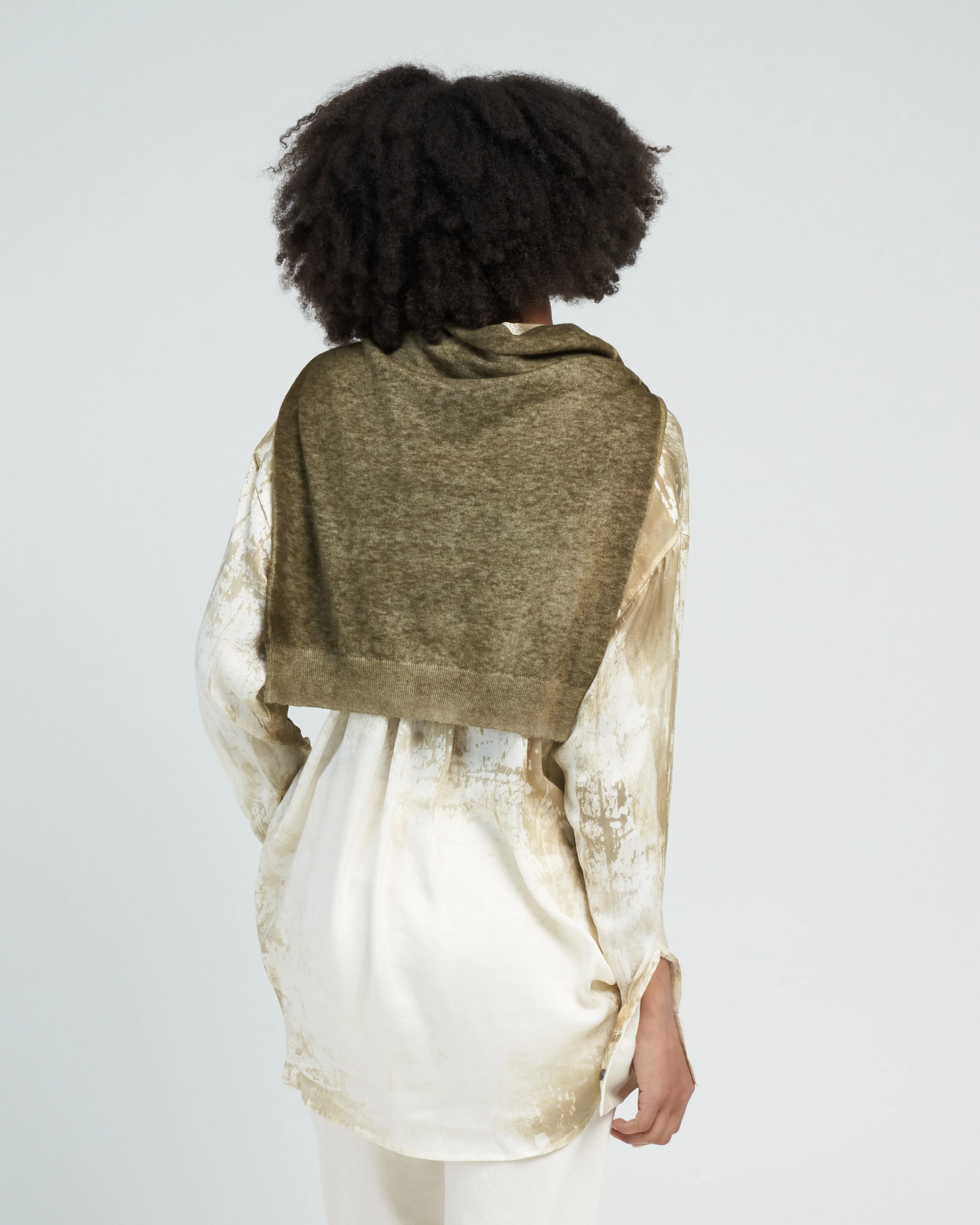 marmo effect silk shirt - dark kaki - Image 4