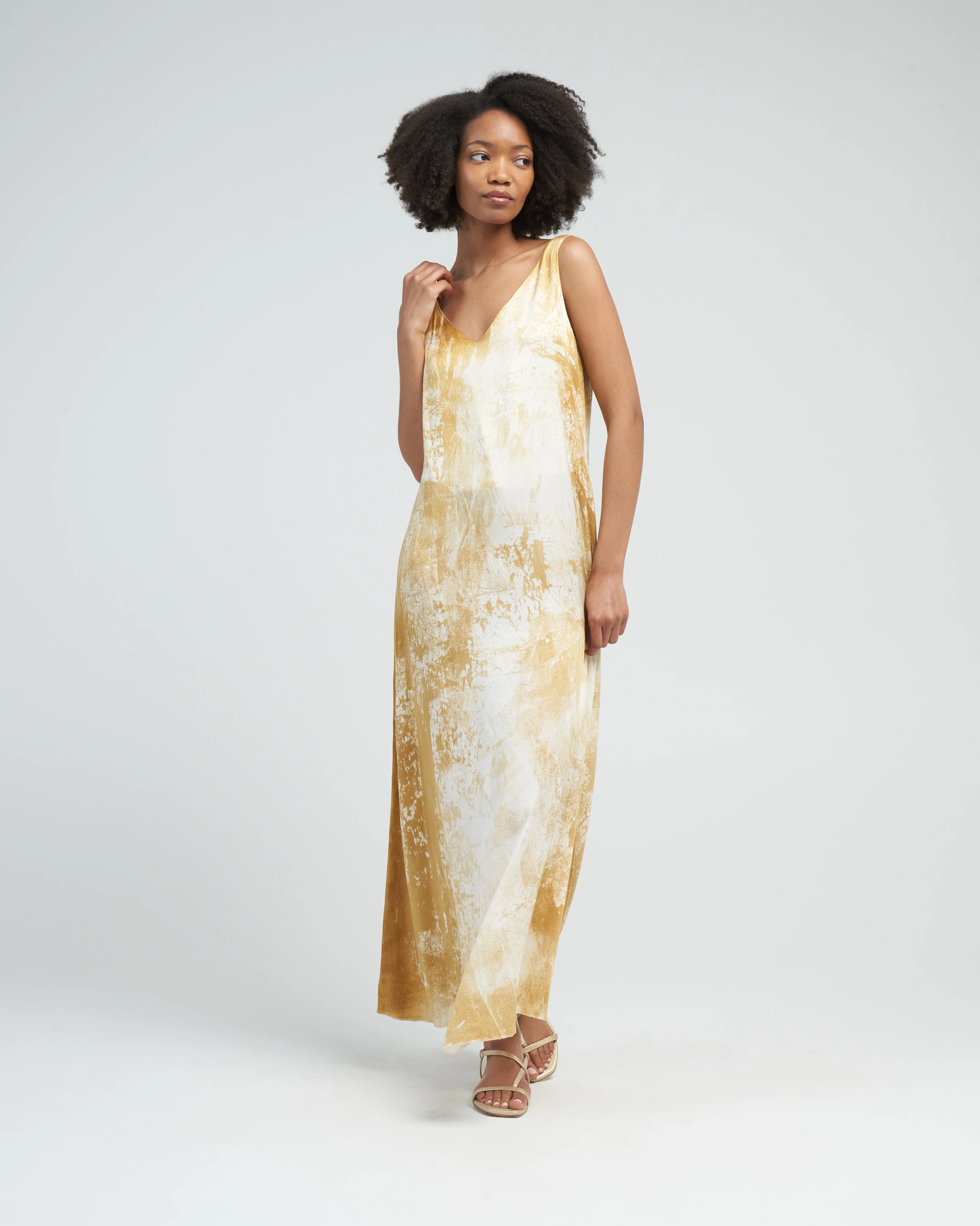 marmo effect v neck long dress - oil - Image 2
