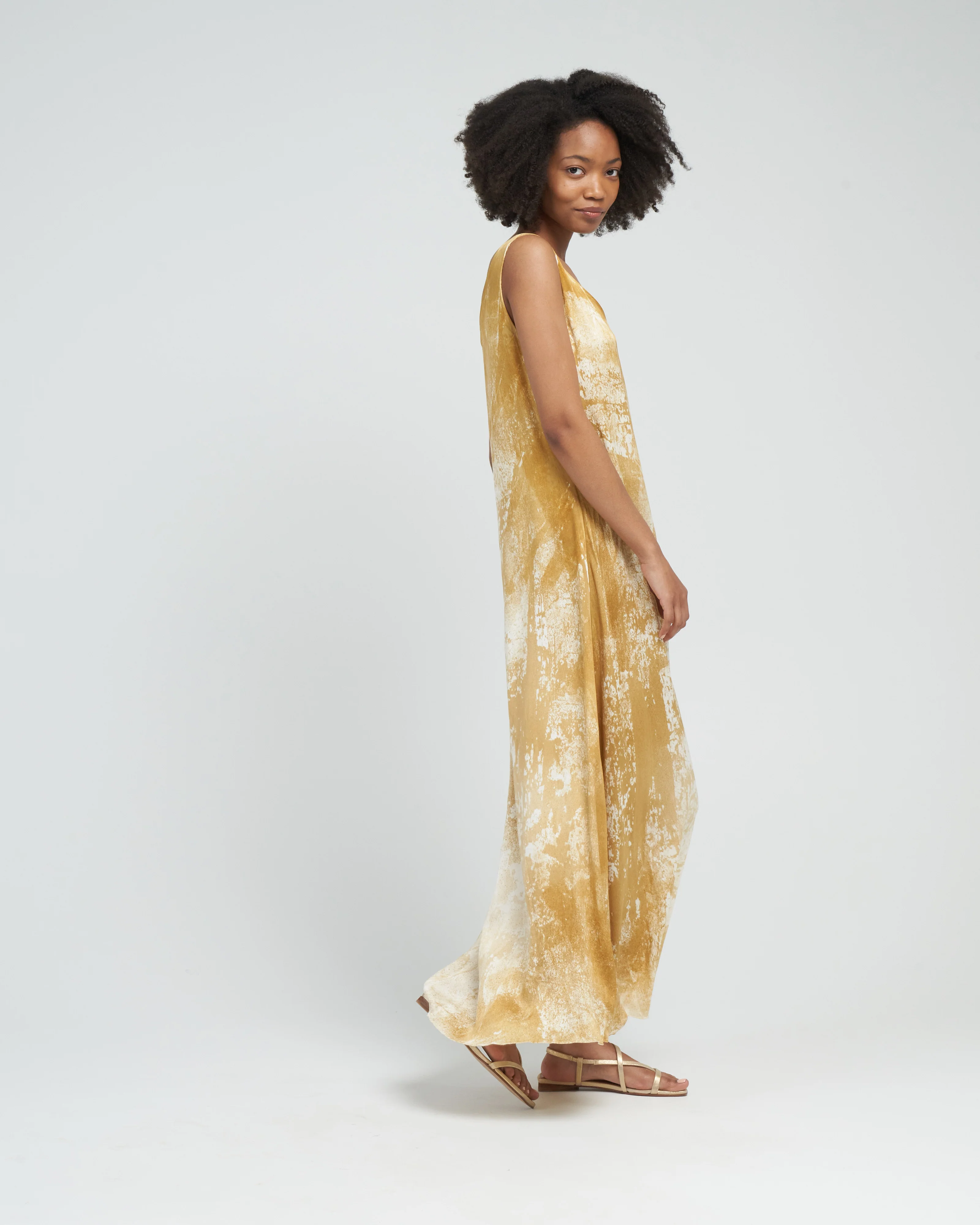 marmo effect v neck long dress - oil - Image 3