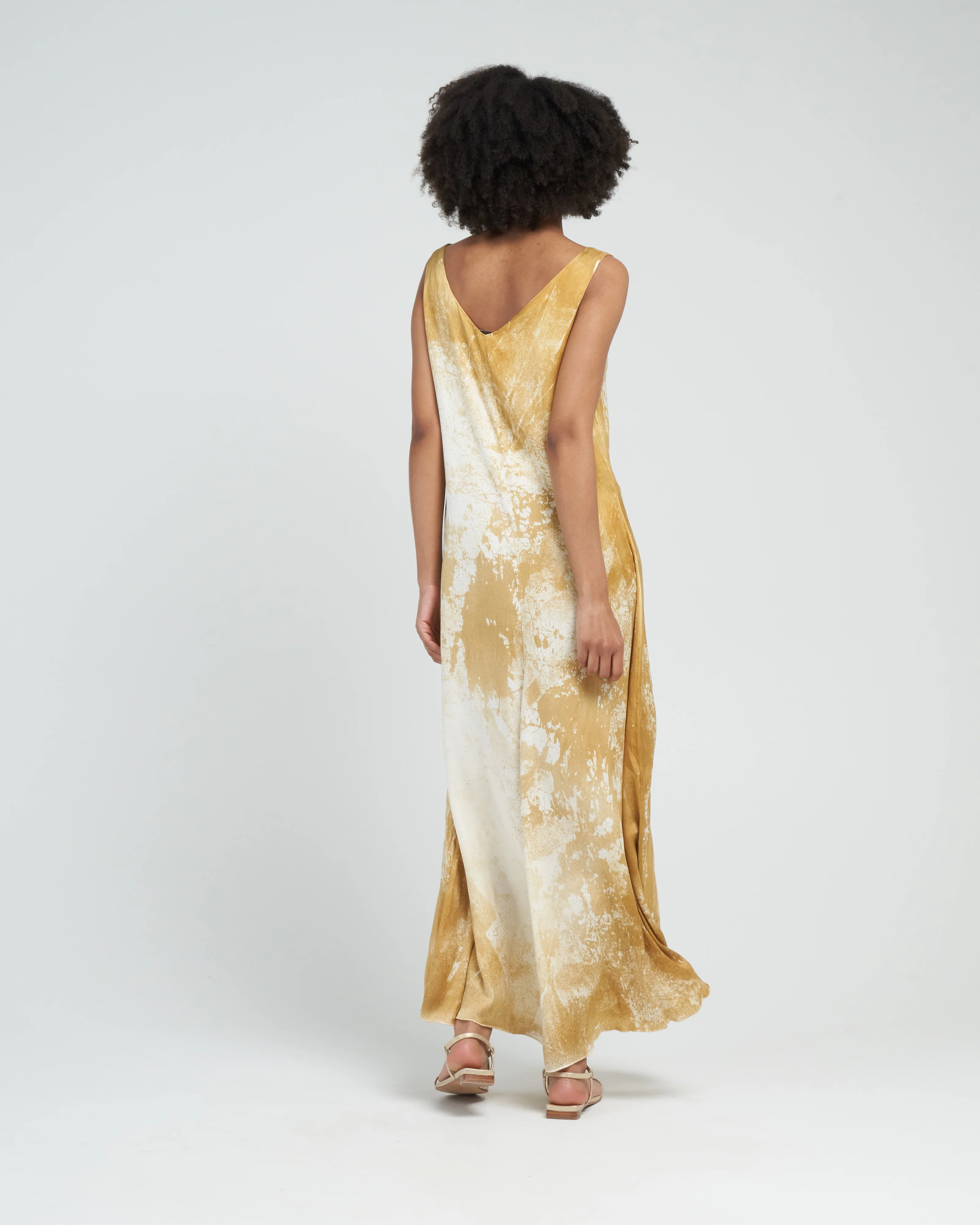 marmo effect v neck long dress - oil - Image 4