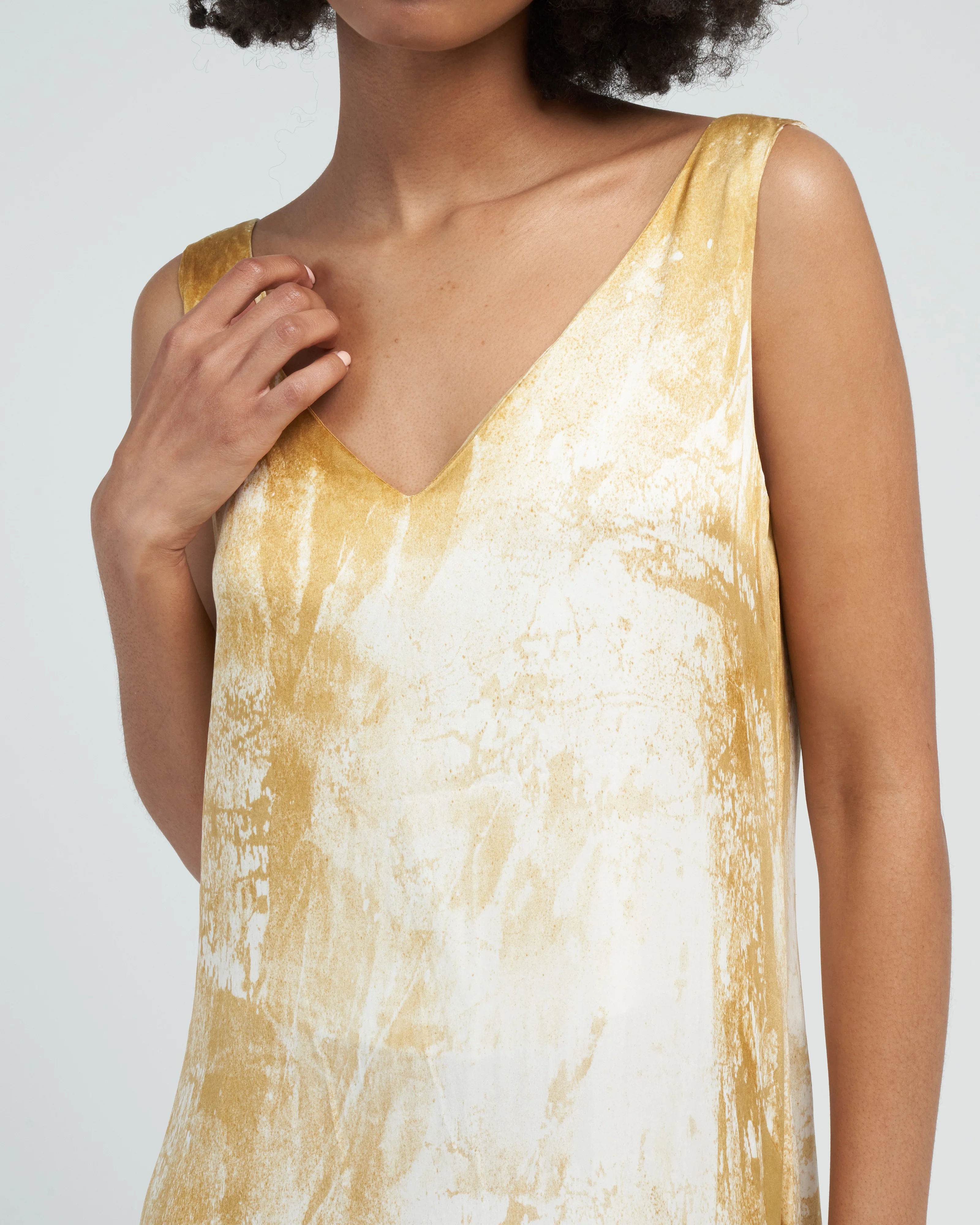 marmo effect v neck long dress - oil - Image 5