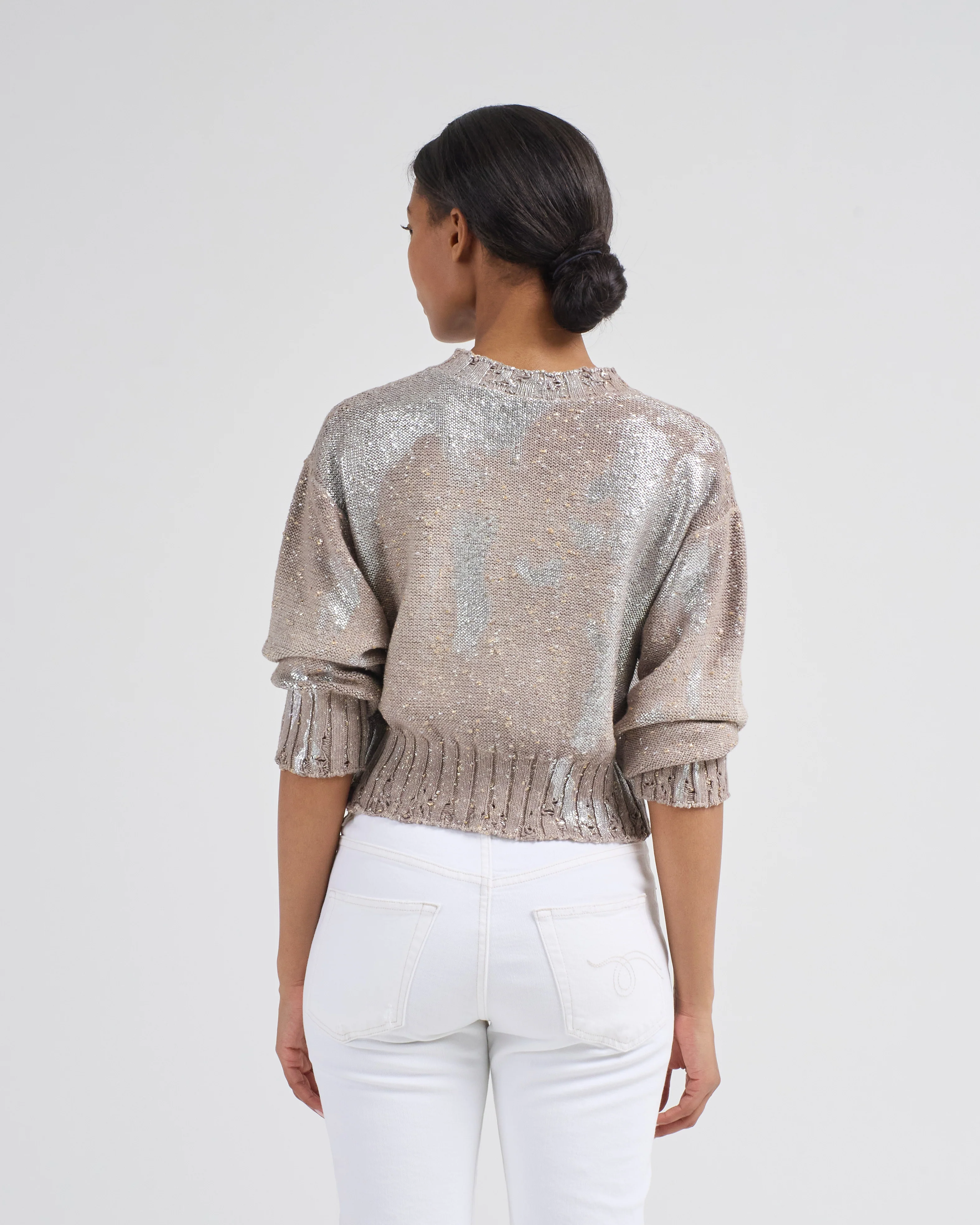 metallic knots on cotton roundneck pullover with lamination - Image 4