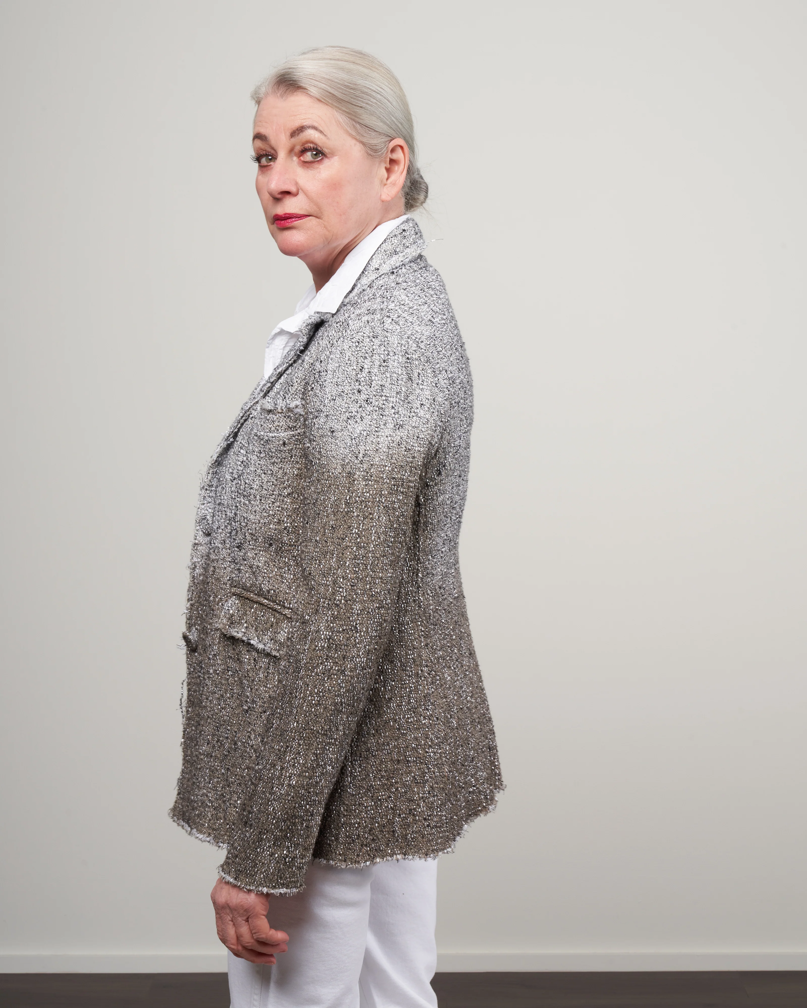 metallic mat stitch rever jacket with dyed areas - taupe - Image 3