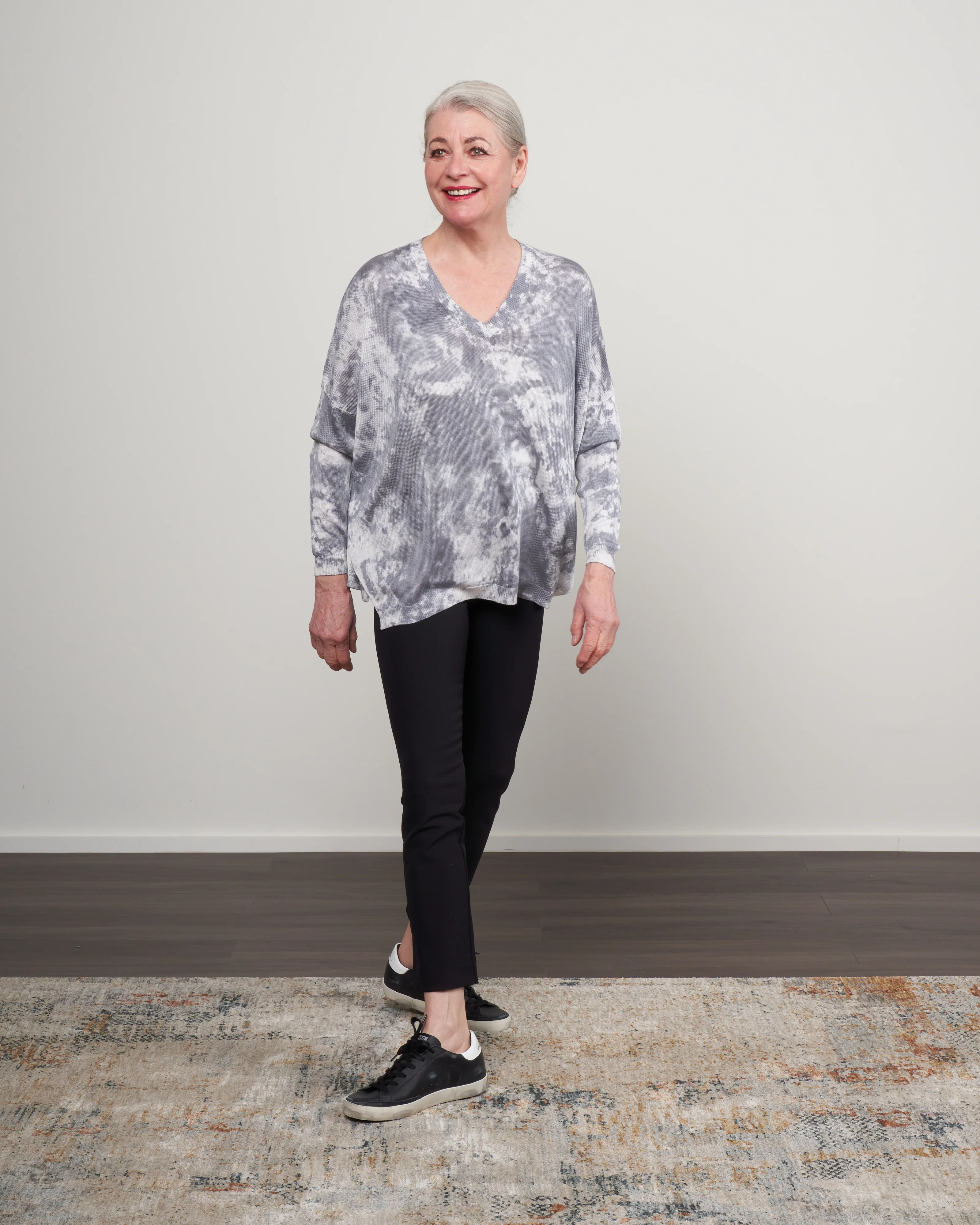 one color camouflage pure silk v neck oversize pullover - ghiaccio - Image 2