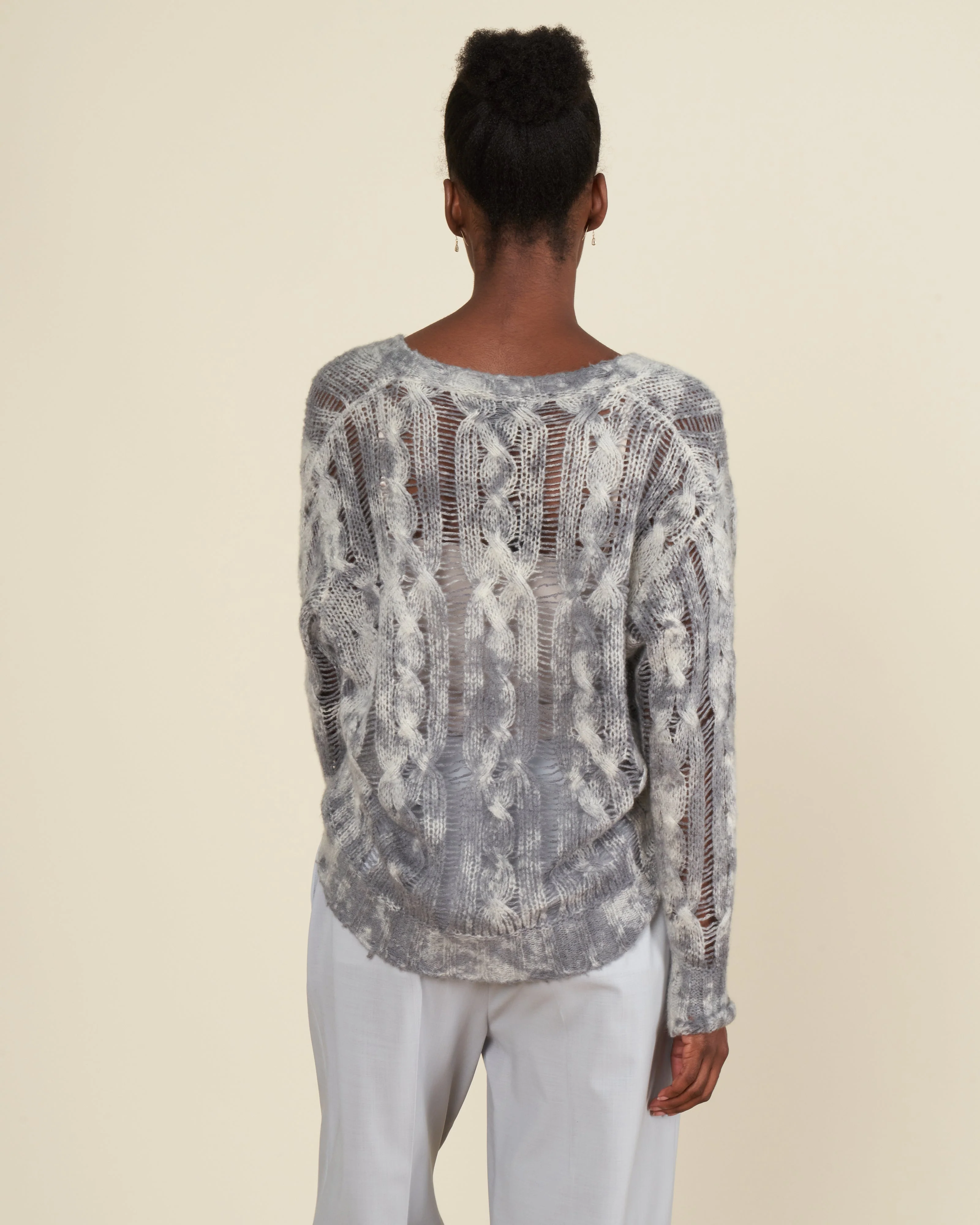 one color camouflage v neck pullover with braids - ghiaccio - Image 4