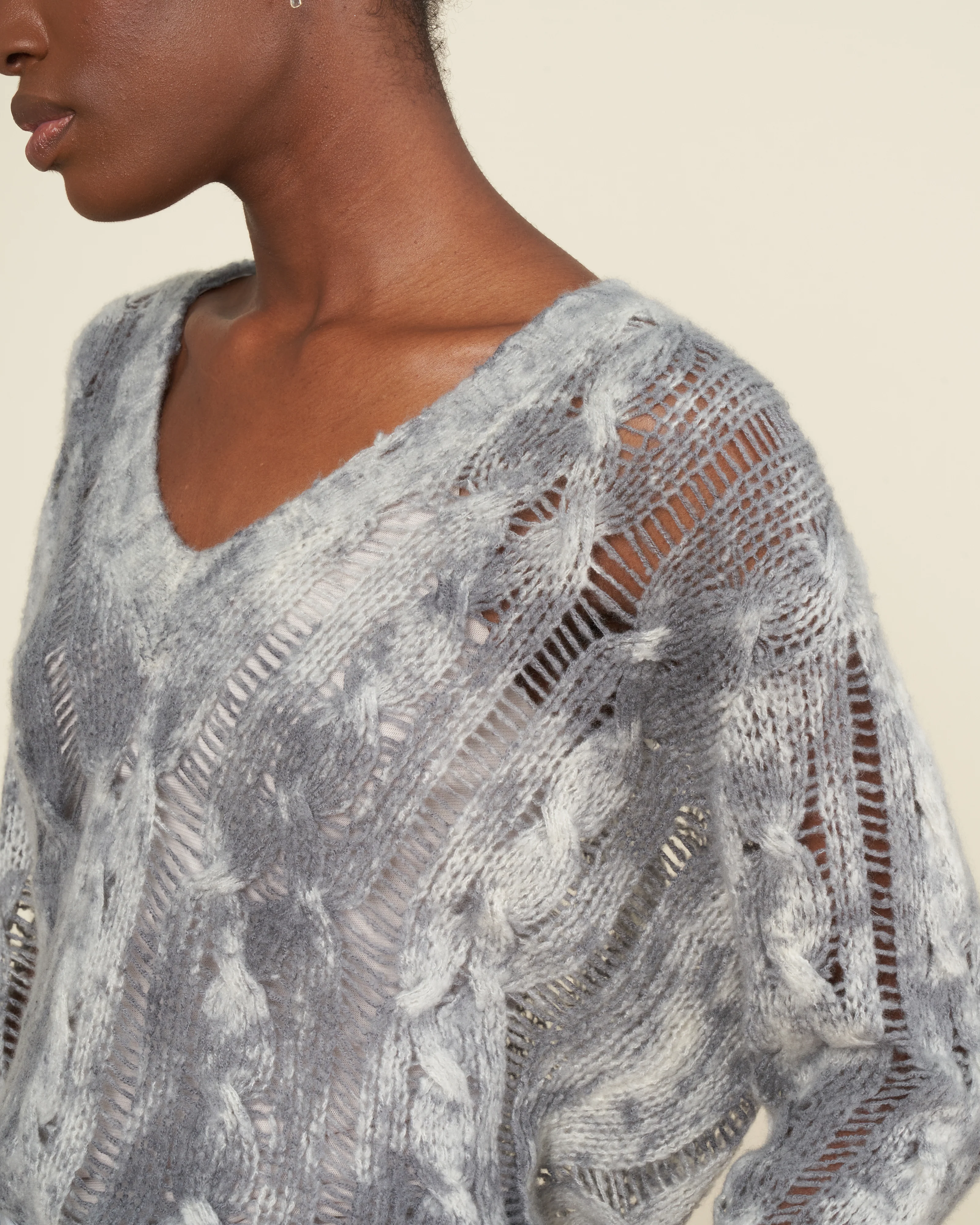 one color camouflage v neck pullover with braids - ghiaccio - Image 5