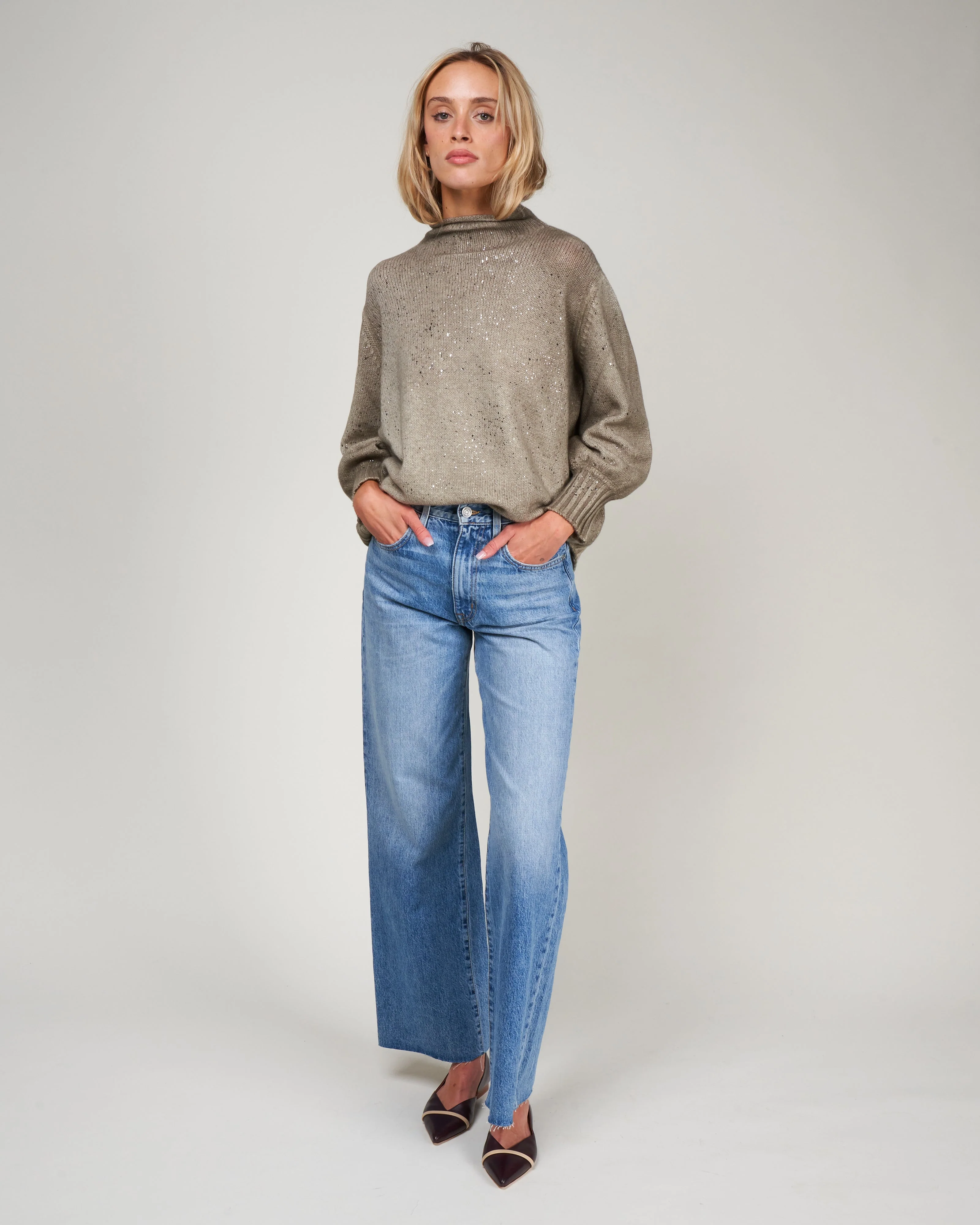 oversize sleeves off gauge pullover - mushroom - Image 2
