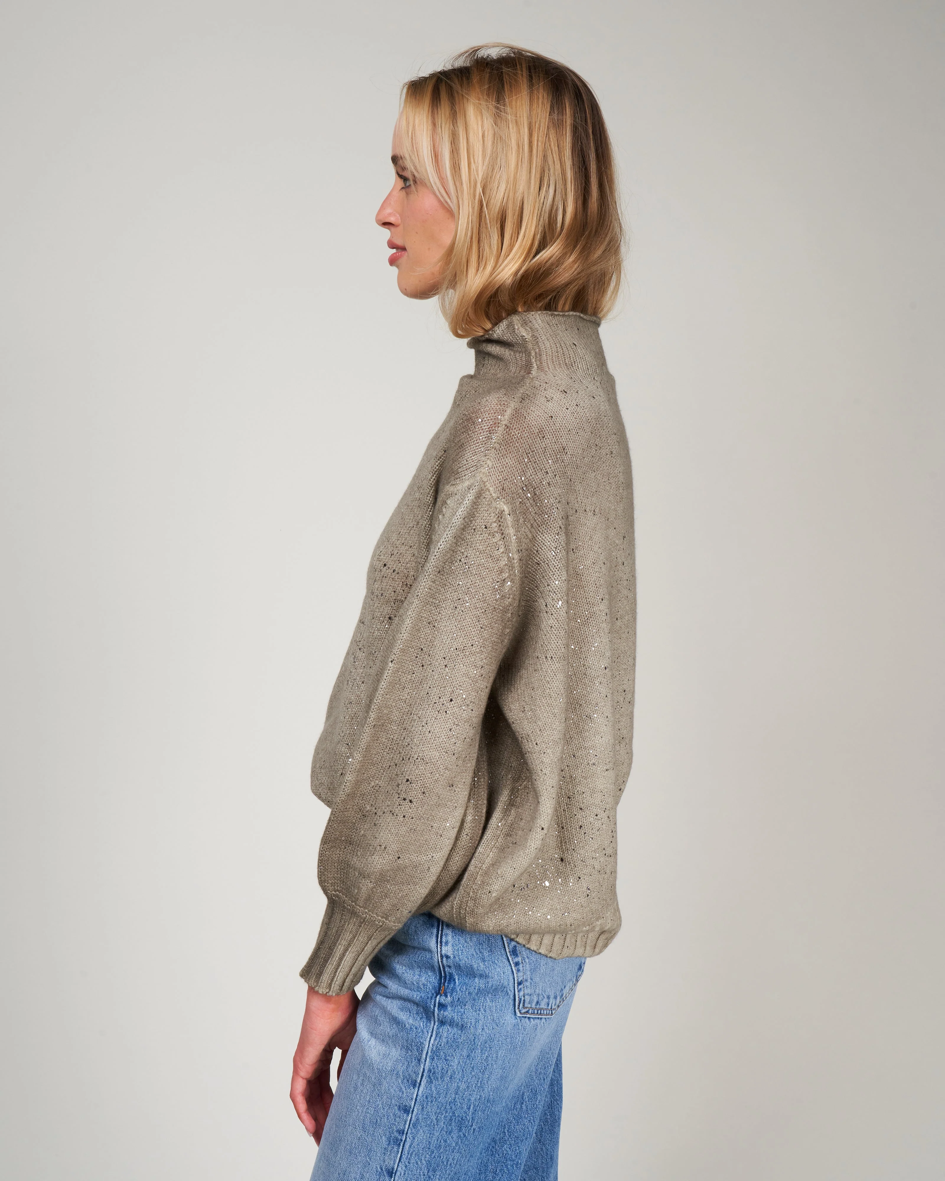 oversize sleeves off gauge pullover - mushroom - Image 3