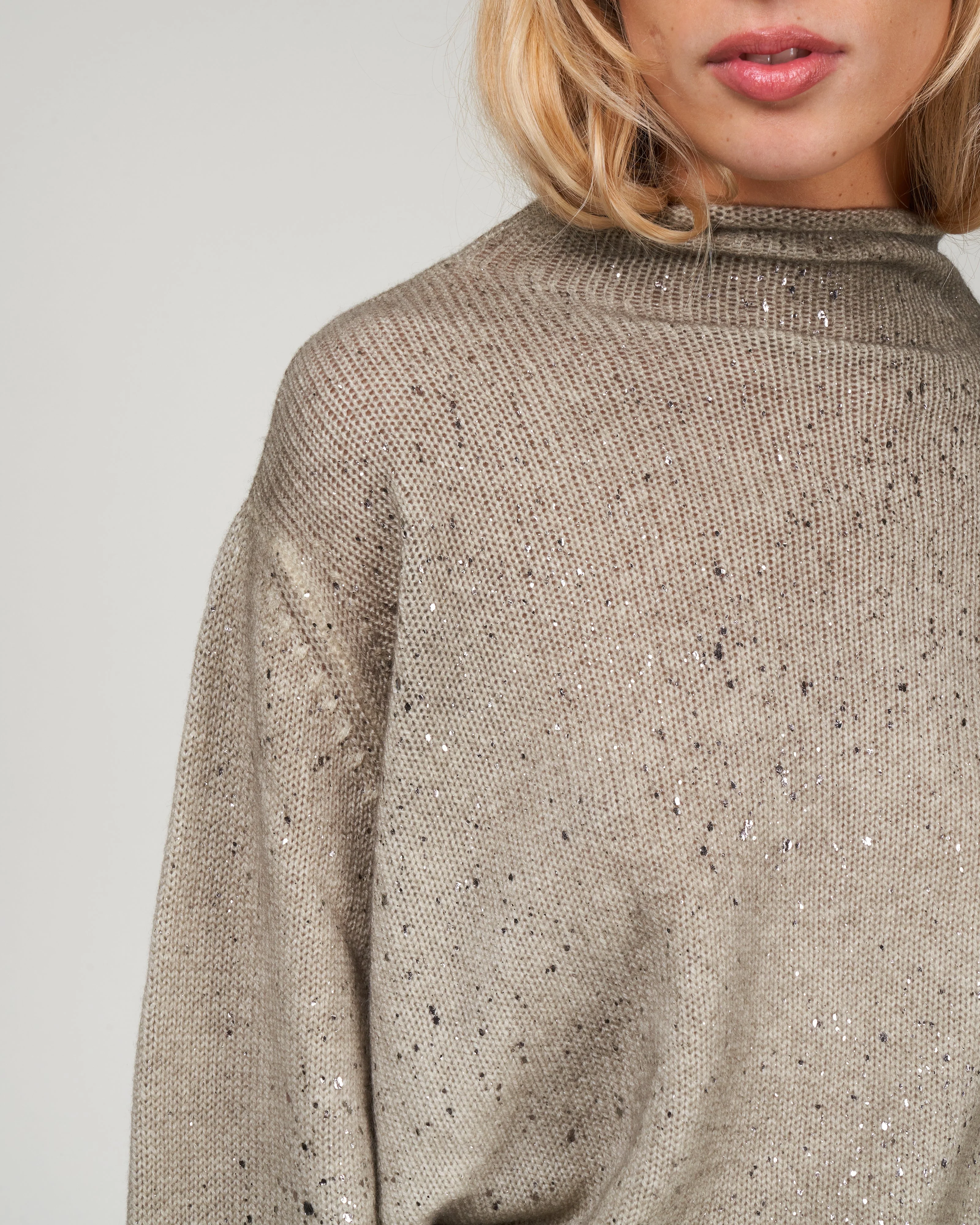 oversize sleeves off gauge pullover - mushroom - Image 5