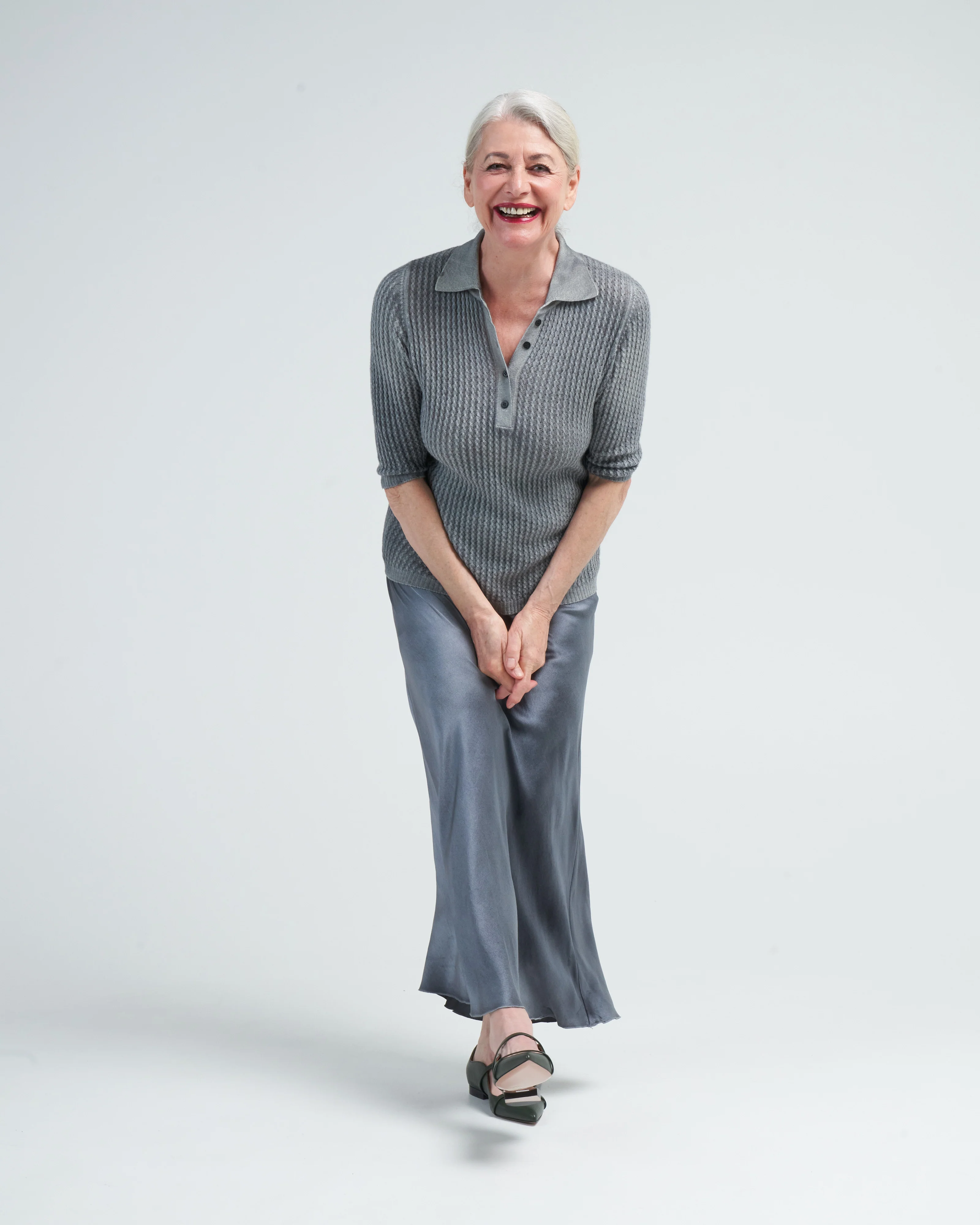 polo neck pullover with small cables - n/ghiaccio - Image 2