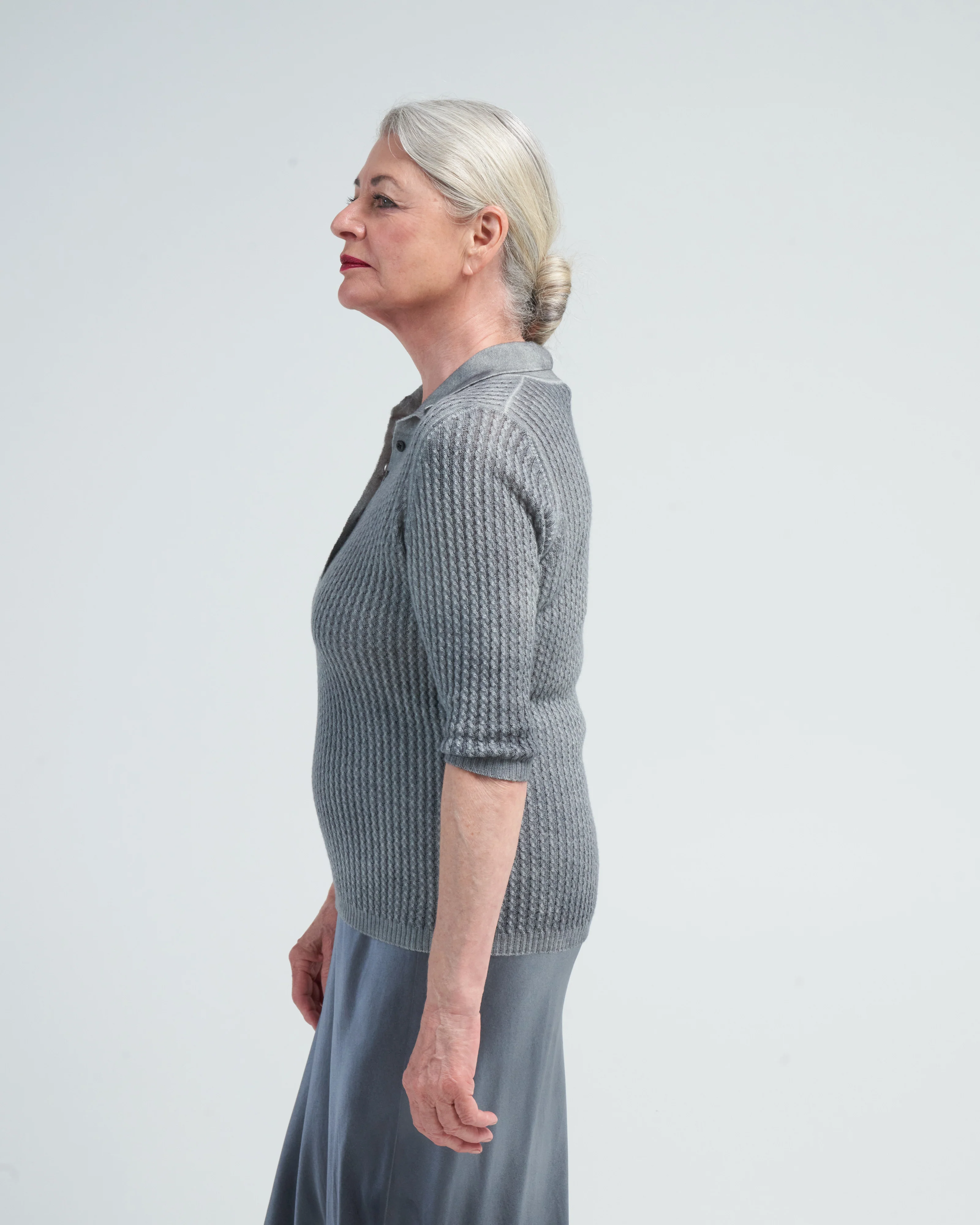 polo neck pullover with small cables - n/ghiaccio - Image 3