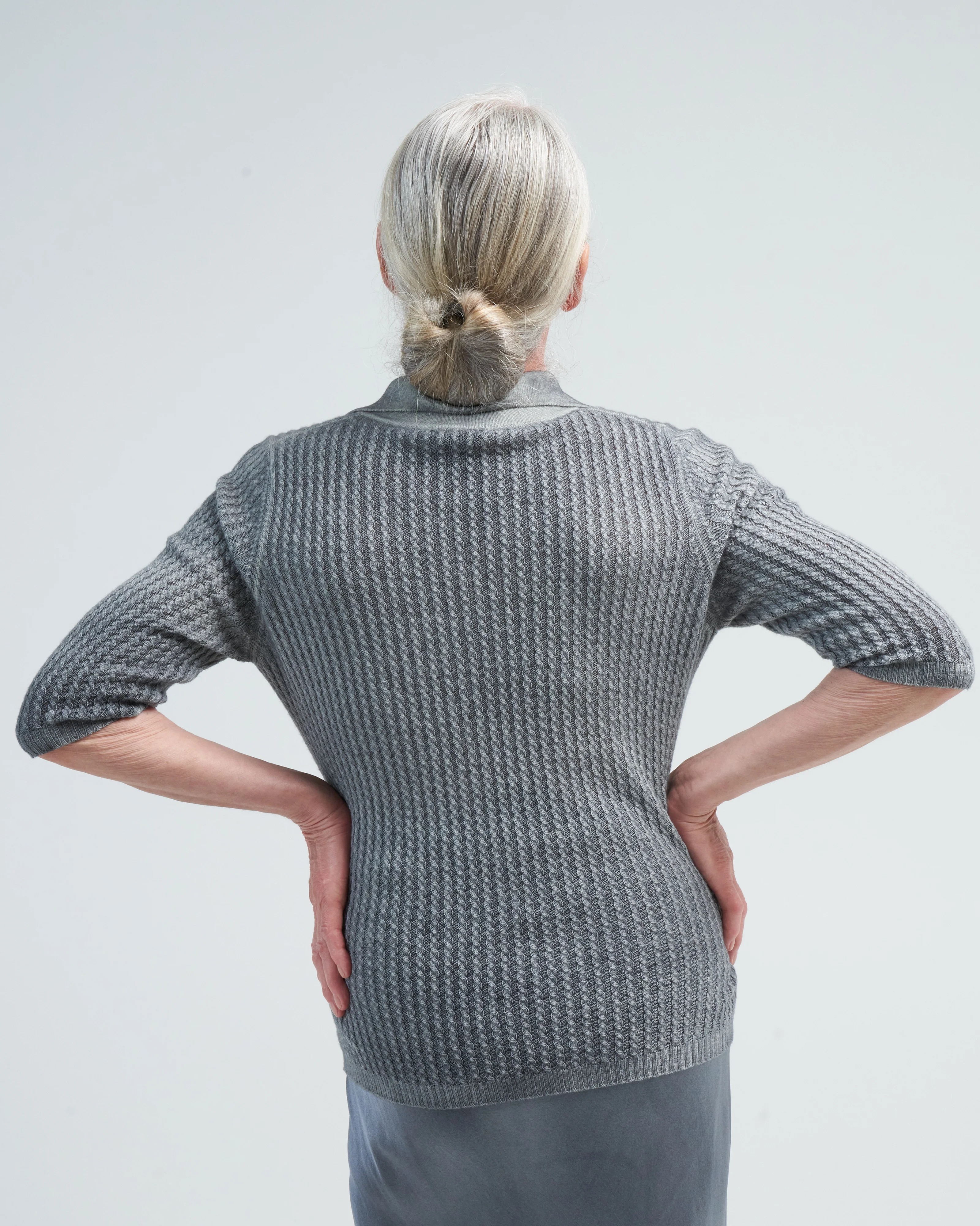 polo neck pullover with small cables - n/ghiaccio - Image 4