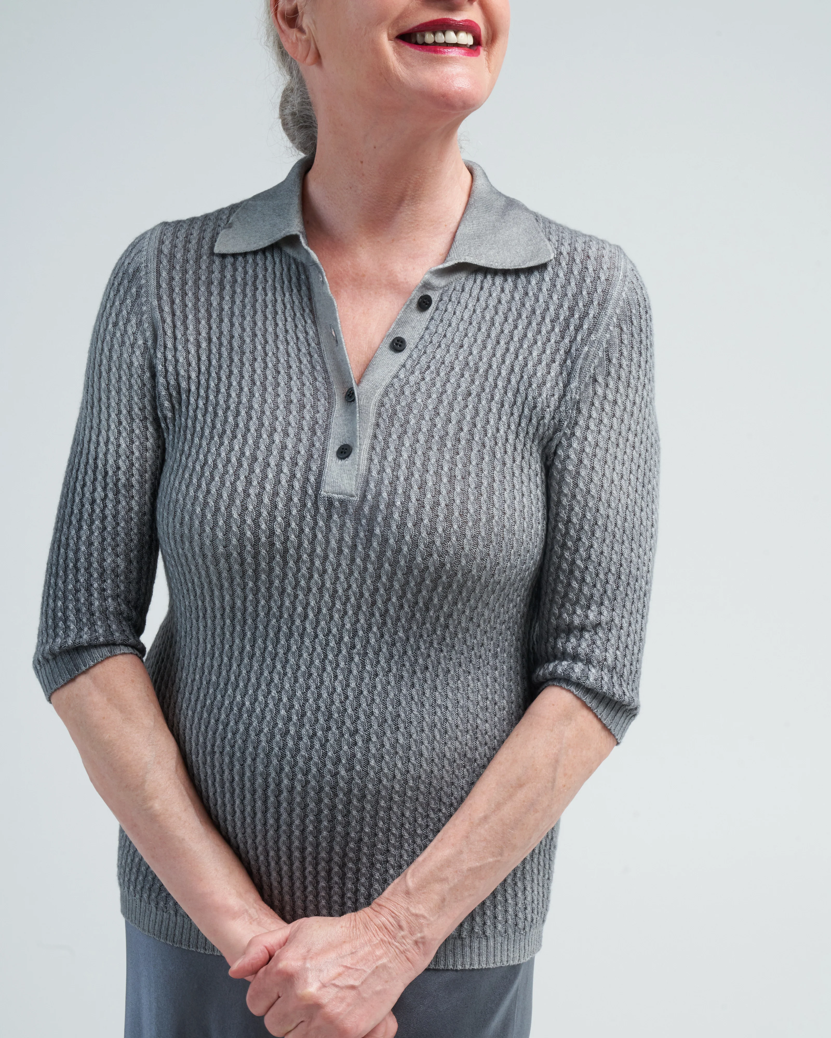 polo neck pullover with small cables - n/ghiaccio - Image 5