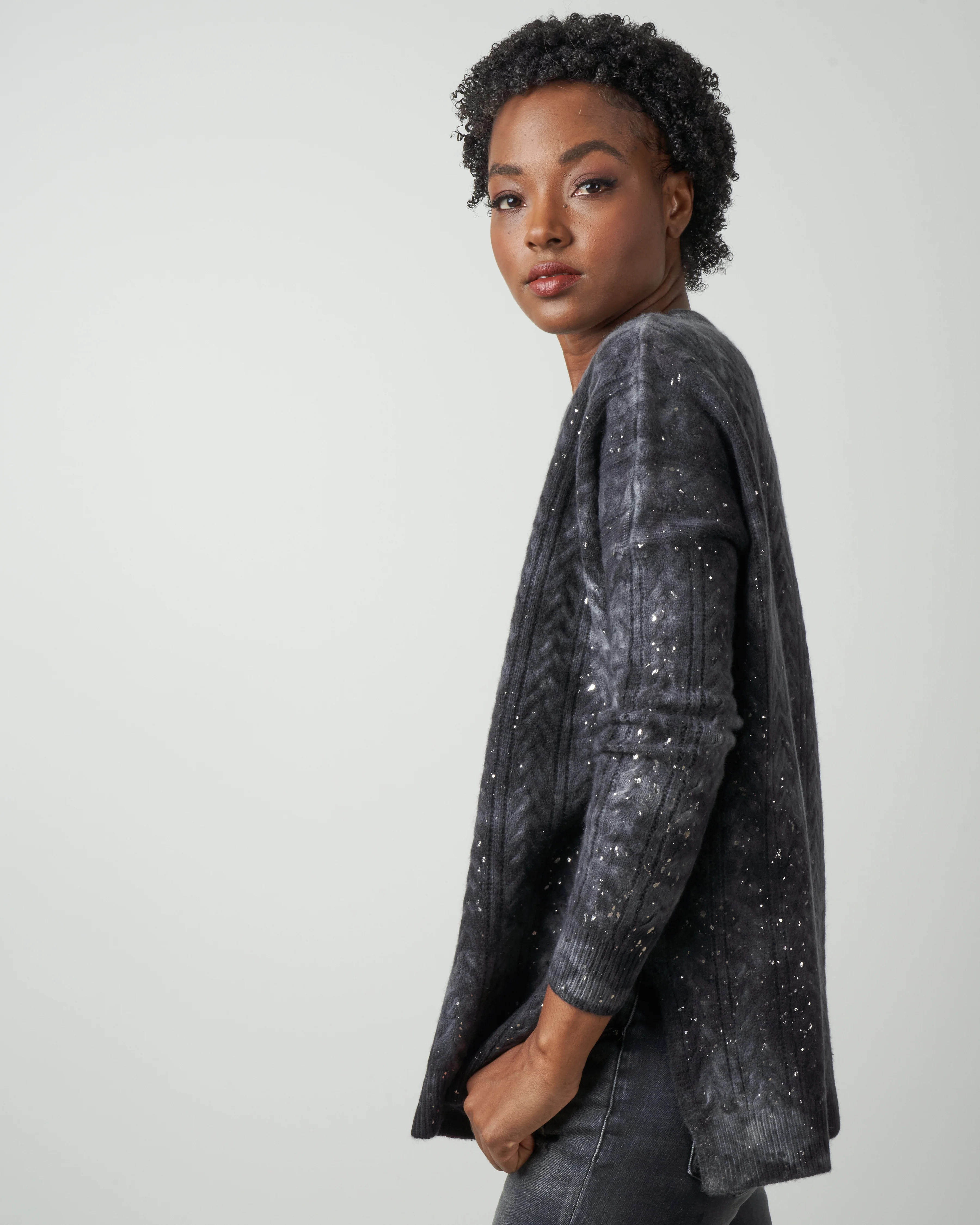 round neck cable pullover - marmo - Image 2