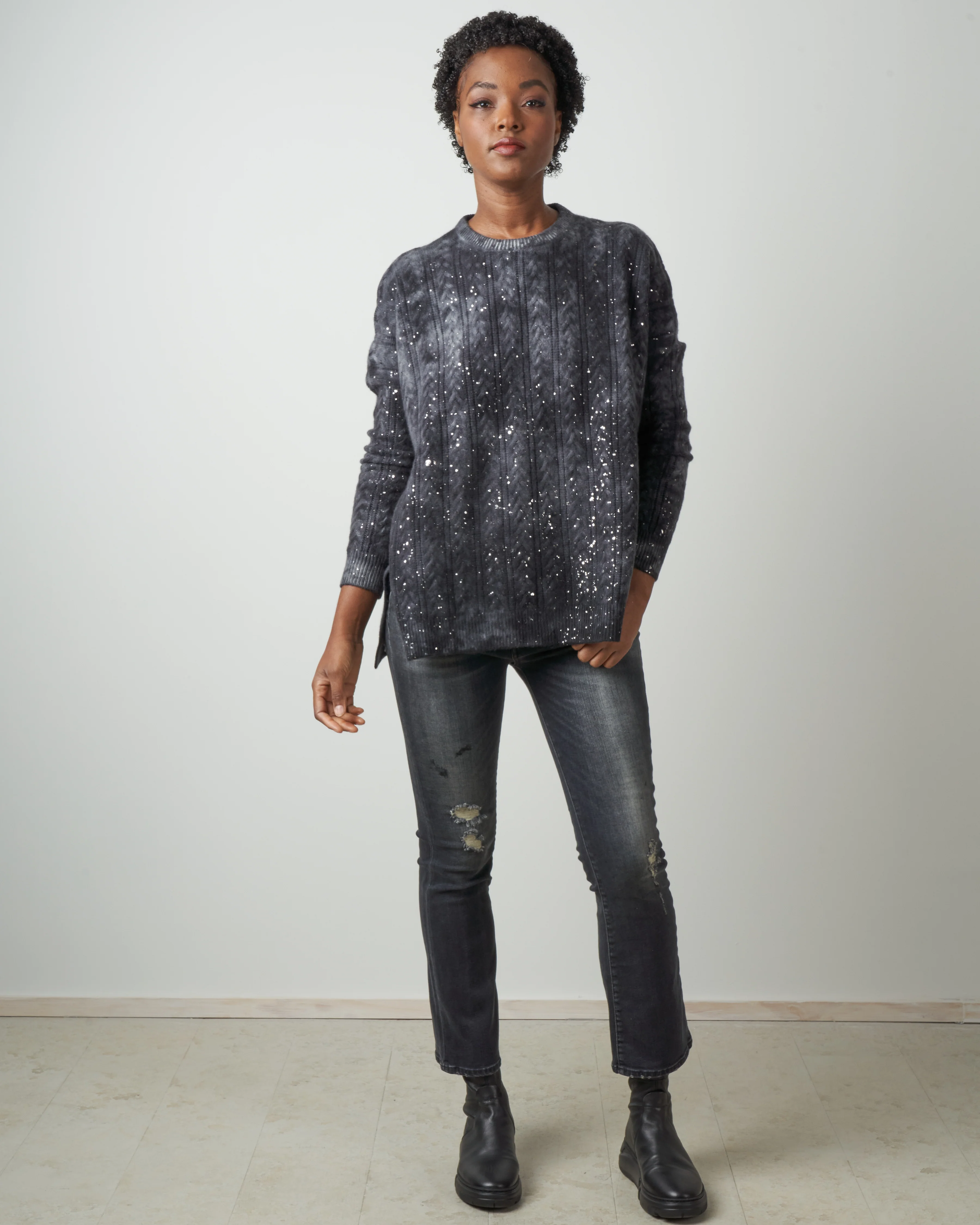 round neck cable pullover - marmo - Image 4