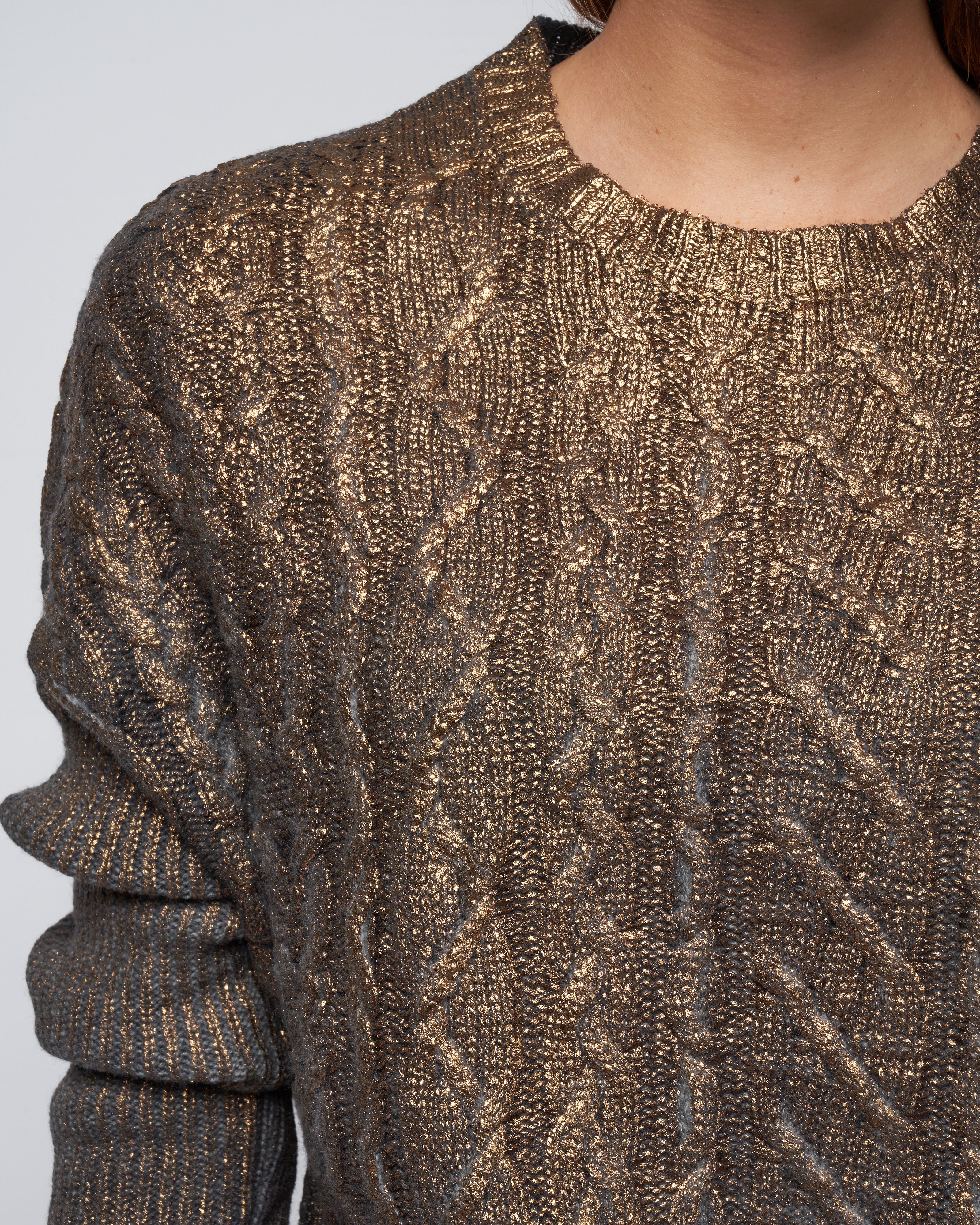 round neck cable stitch pullover - nero/lamina bronzo - Image 5