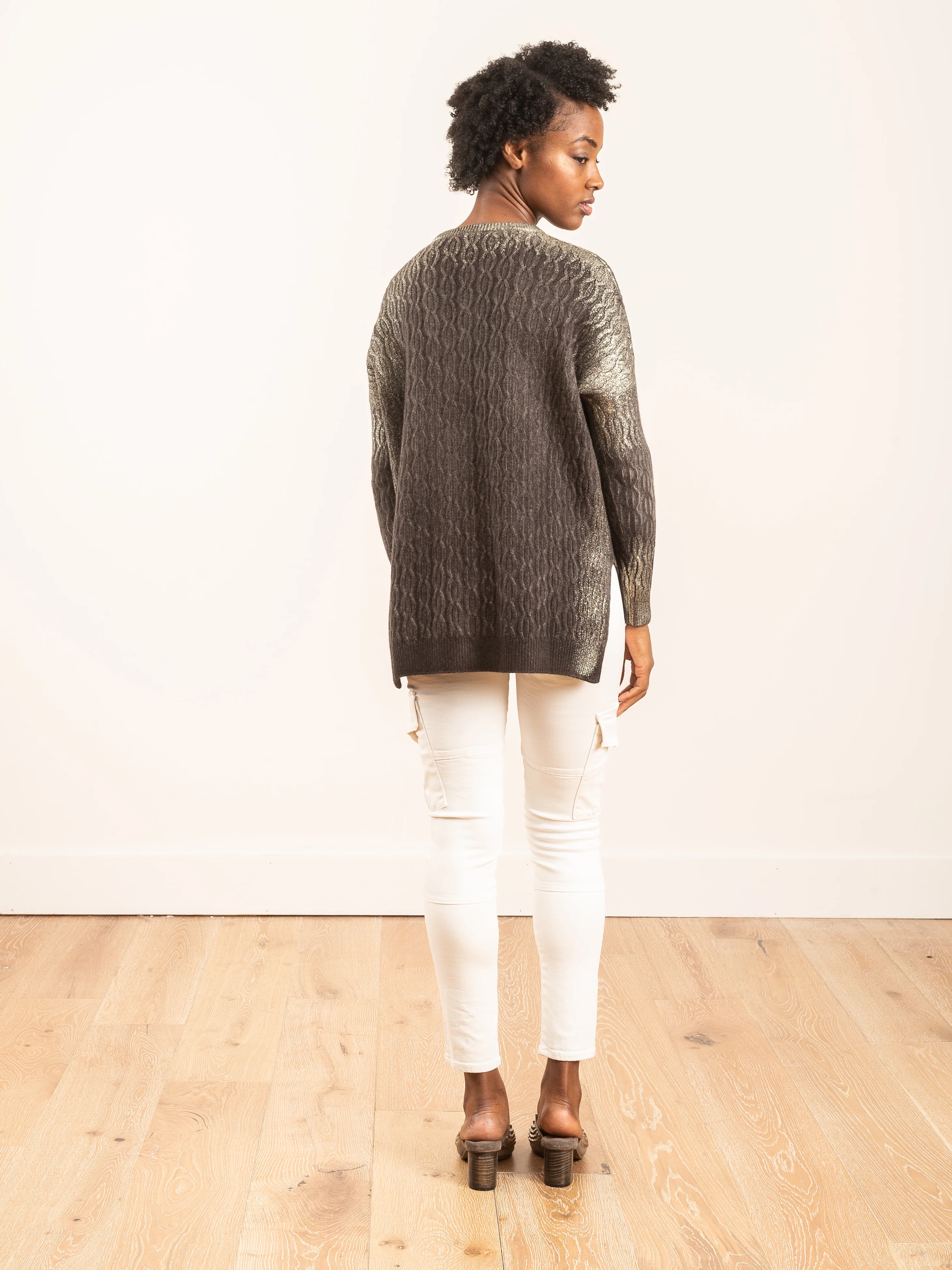 cable stitch pullover with slits and lamination - Image 3