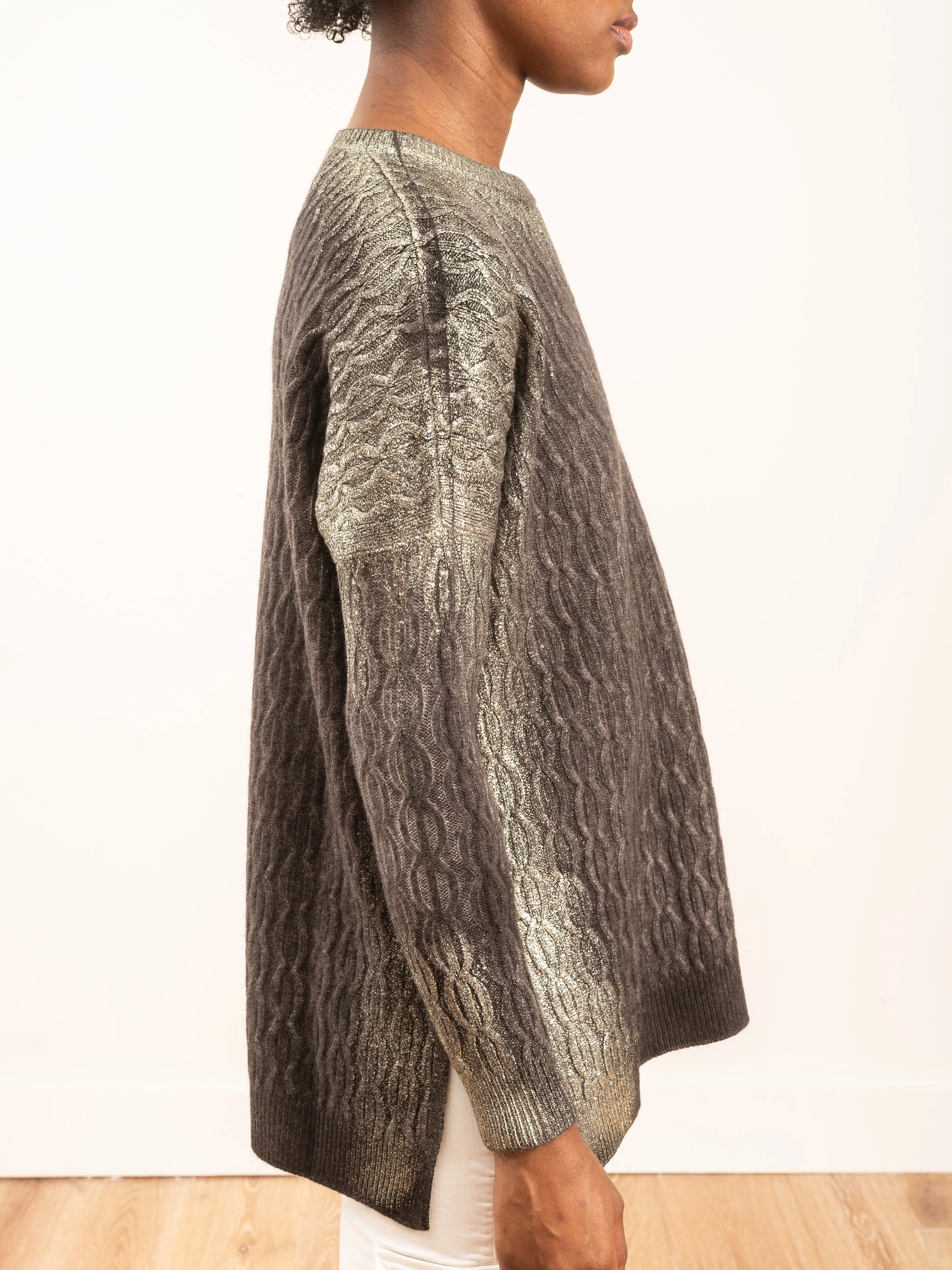 cable stitch pullover with slits and lamination - Image 5