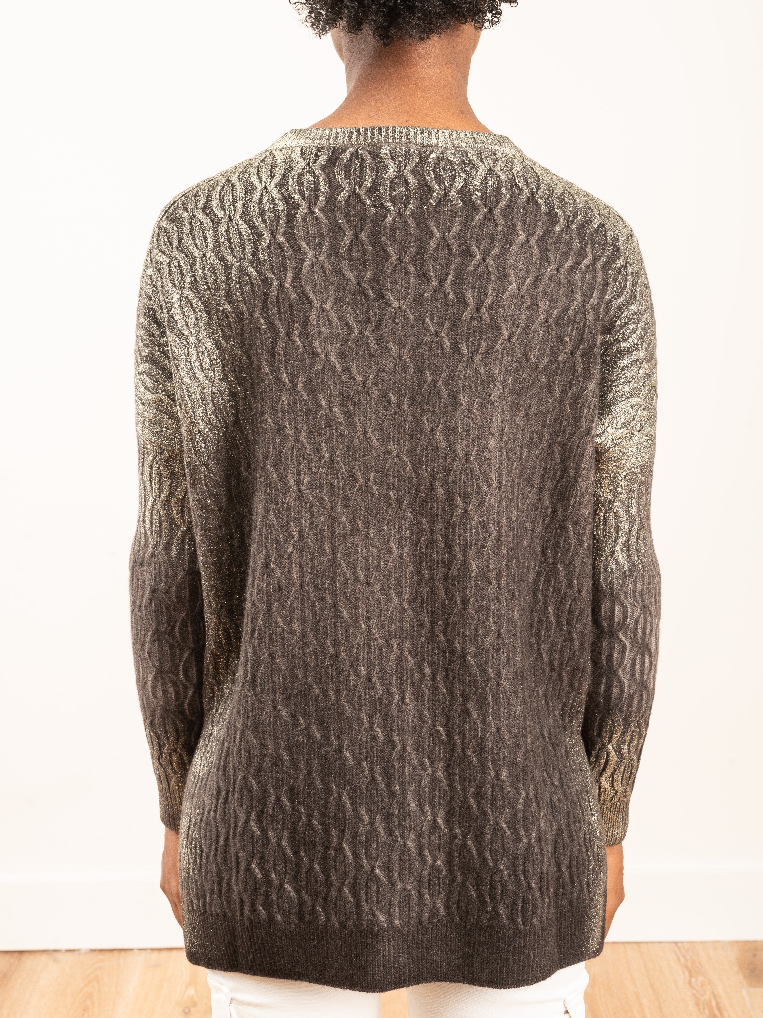 cable stitch pullover with slits and lamination - Image 6